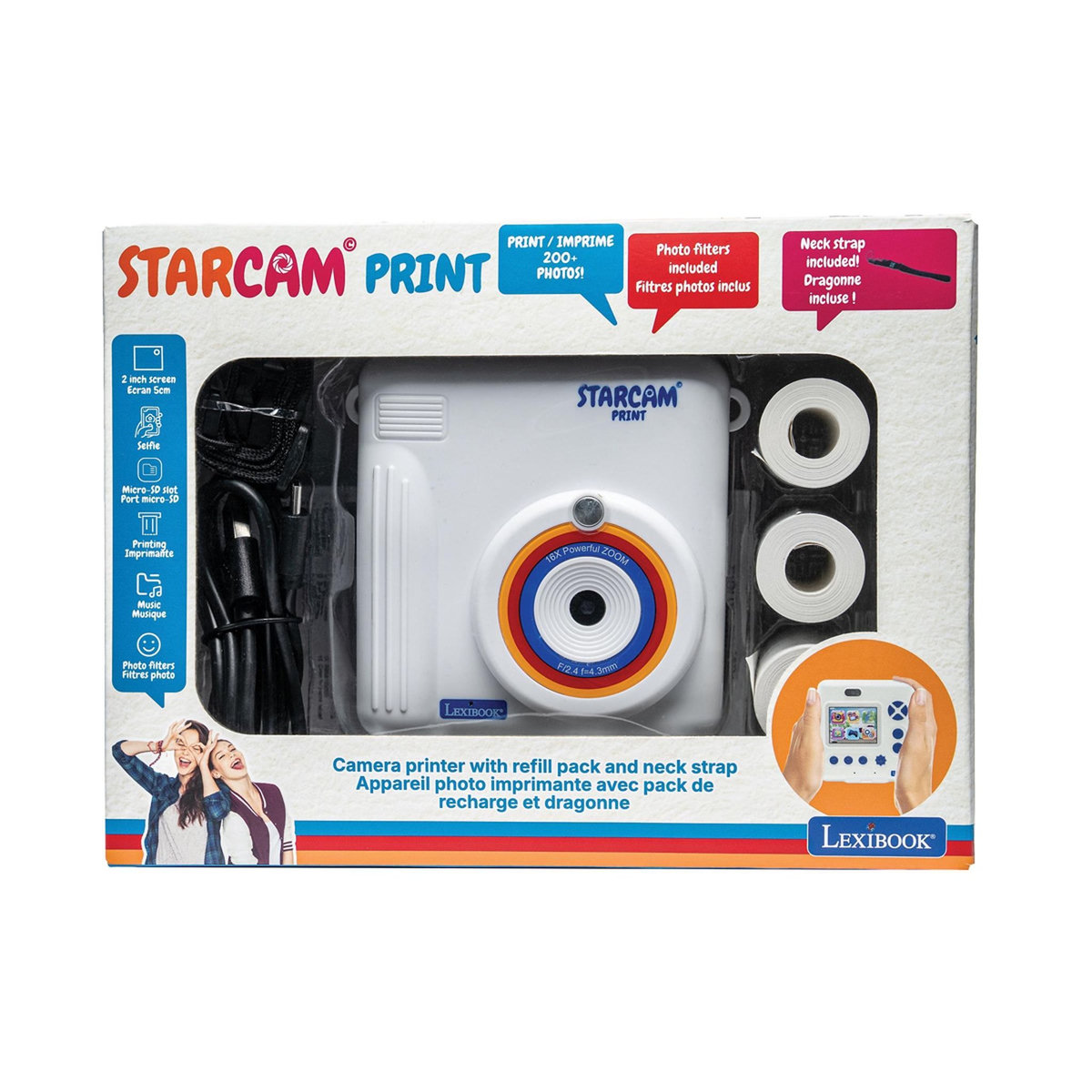 Lexibook Starcam® Print, pack caméra avec imprimante instantanée, 3 rouleaux de papier et dragonne