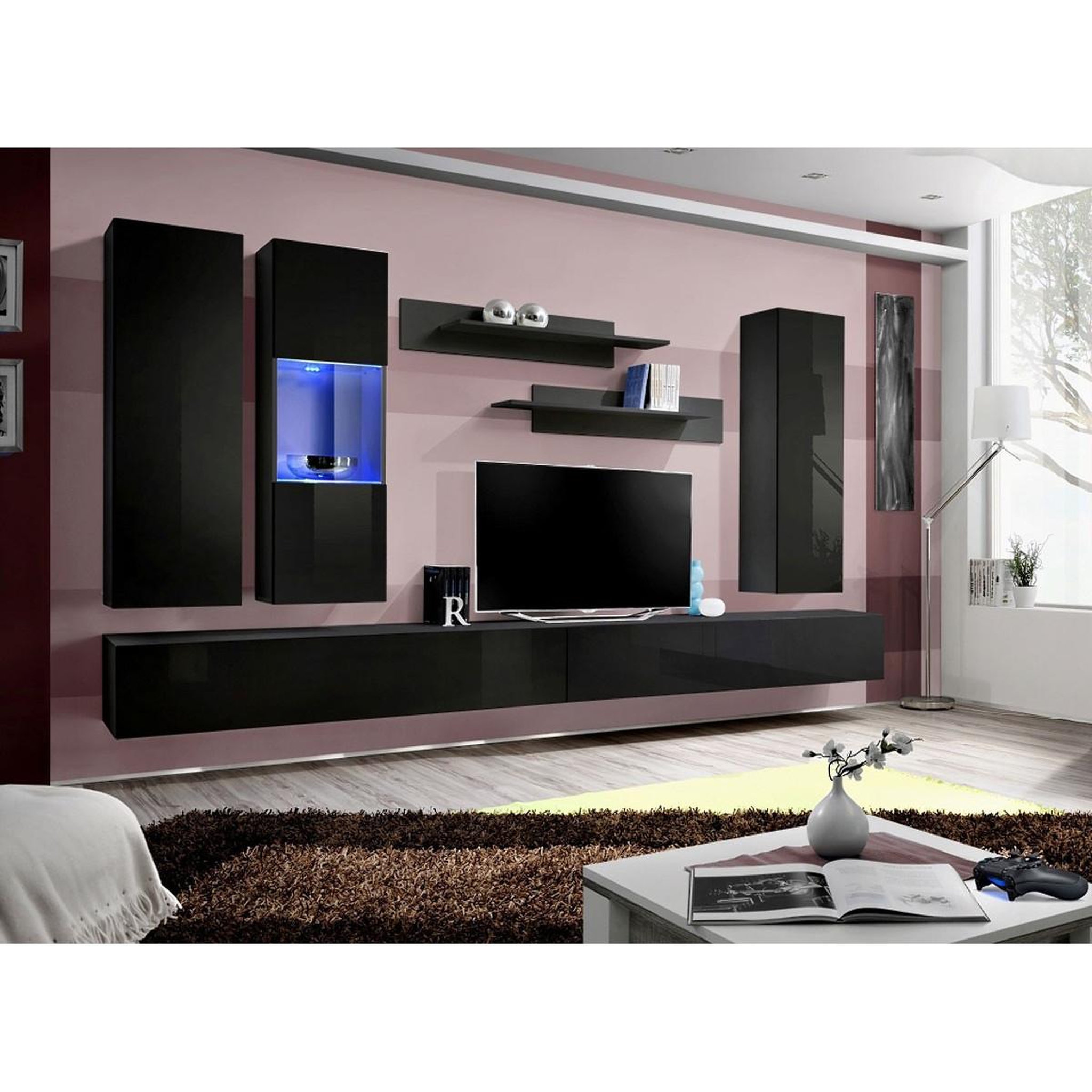 Voir la diapositive 4 : Paris Prix Ensemble meuble tv mural  fly e5  320cm noir