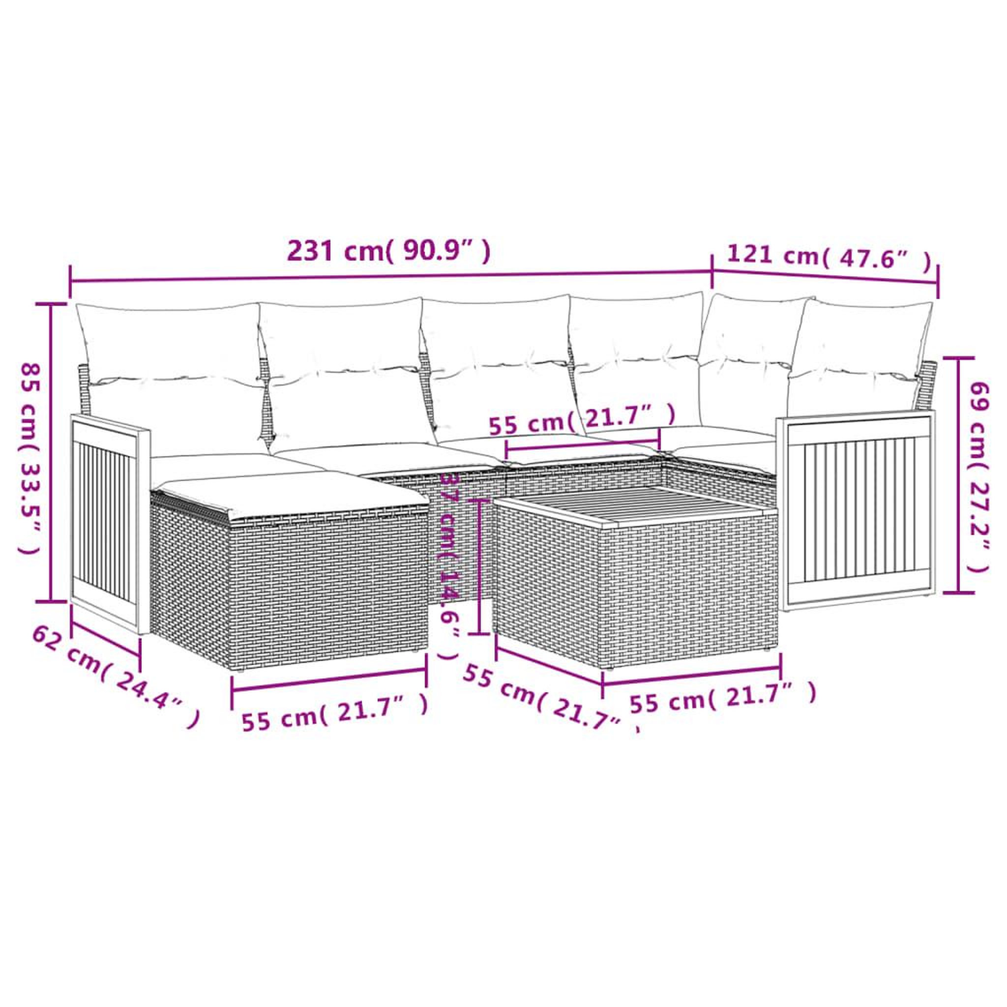 Voir la diapositive 3 : VIDAXL Salon de jardin avec coussins 7 pcs beige resine tressee