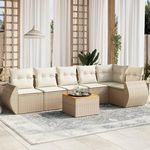 VIDAXL Salon de jardin avec coussins 7 pcs beige resine tressee