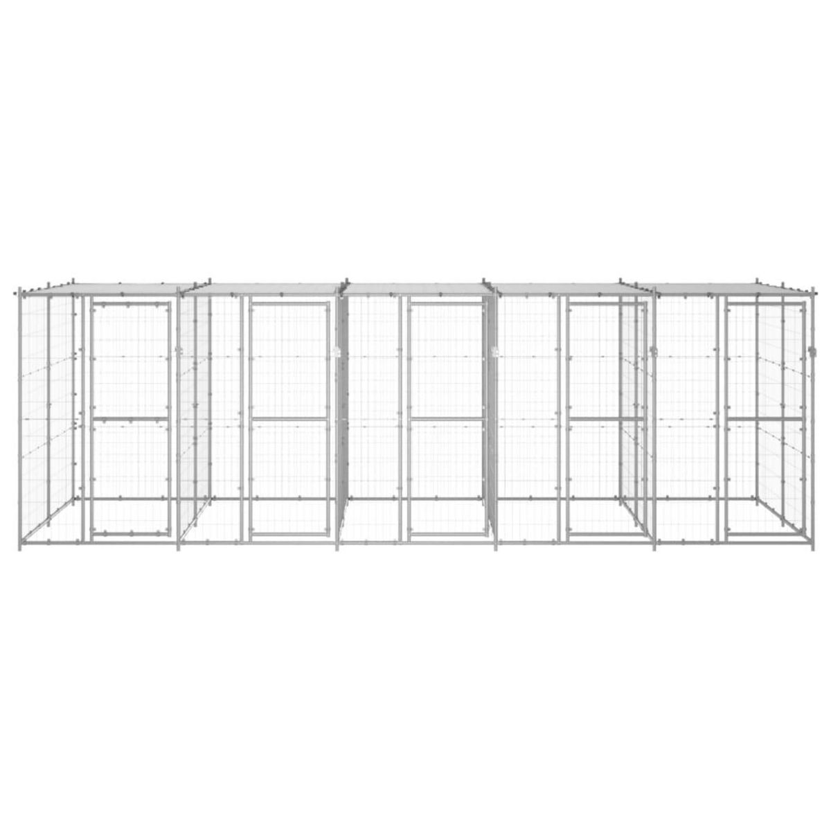 VIDAXL Chenil exterieur Acier galvanise avec toit 12,1 m²