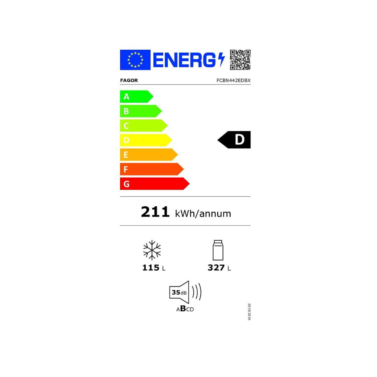 Fagor Réfrigérateur combiné 70.03cm 442l nofrost noir - FCBN442EDBX