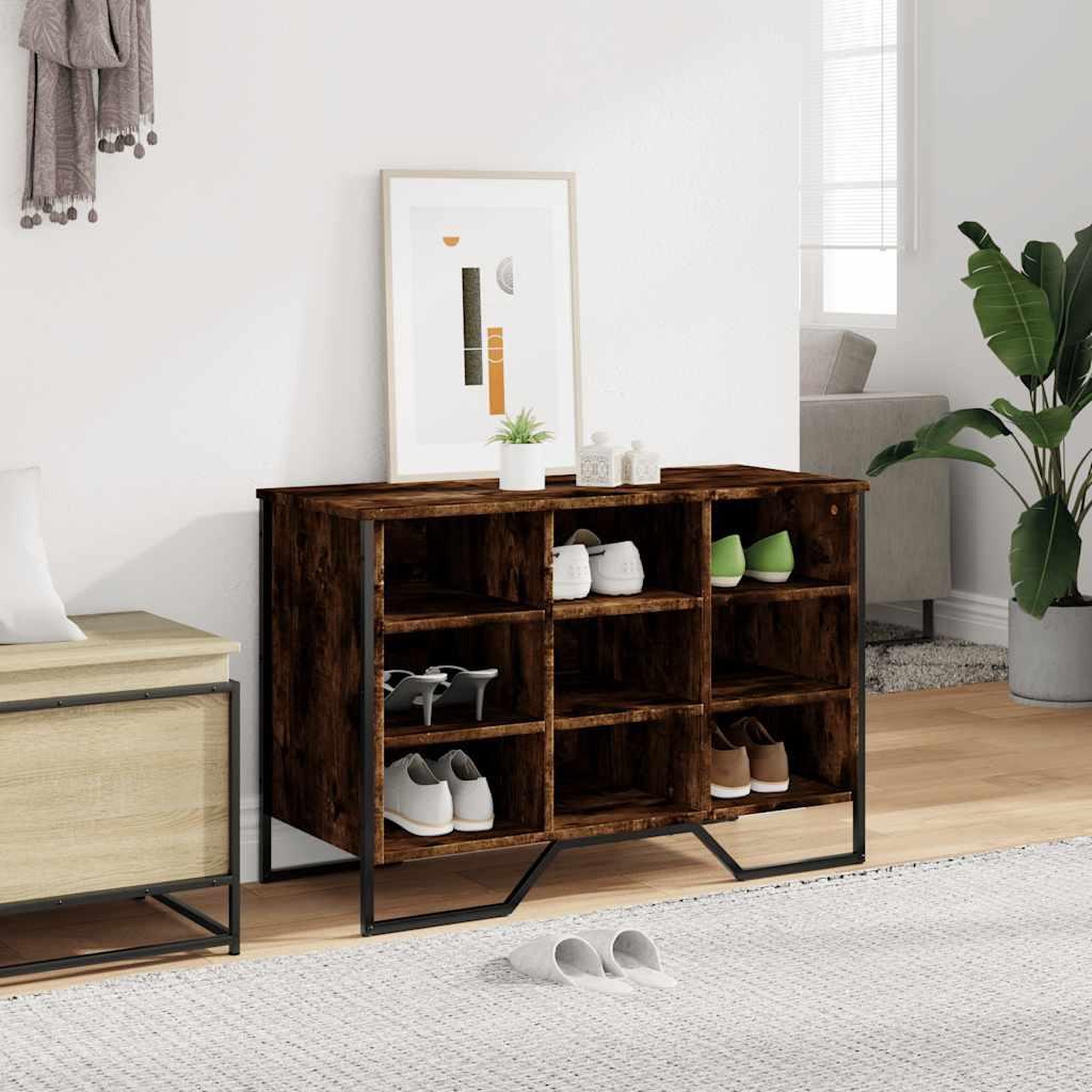 Voir la diapositive 3 : VIDAXL Armoire a chaussures chene fume 90x38x61,5 cm bois d'ingenierie