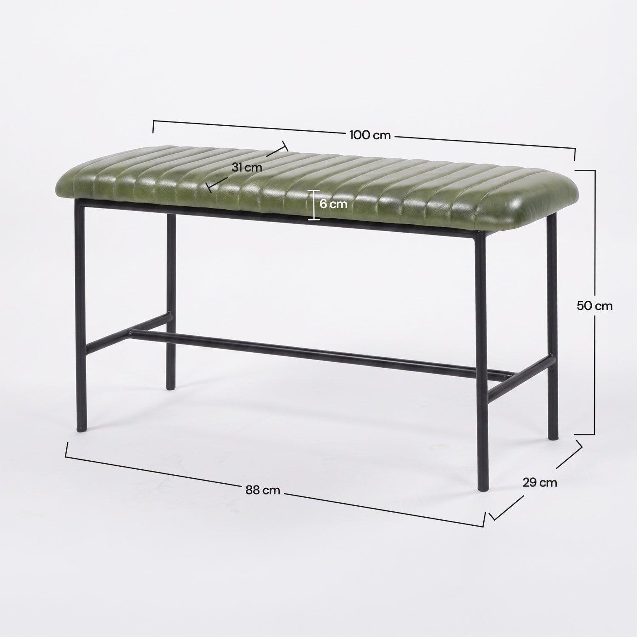 Voir la diapositive 4 : MAISON PAVANE Banc 100 cm en cuir de buffle vert-Émile