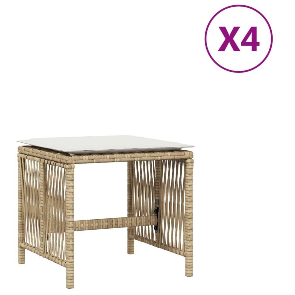 VIDAXL Tabourets de jardin et coussins lot de 4 beige 41x41x36cm rotin