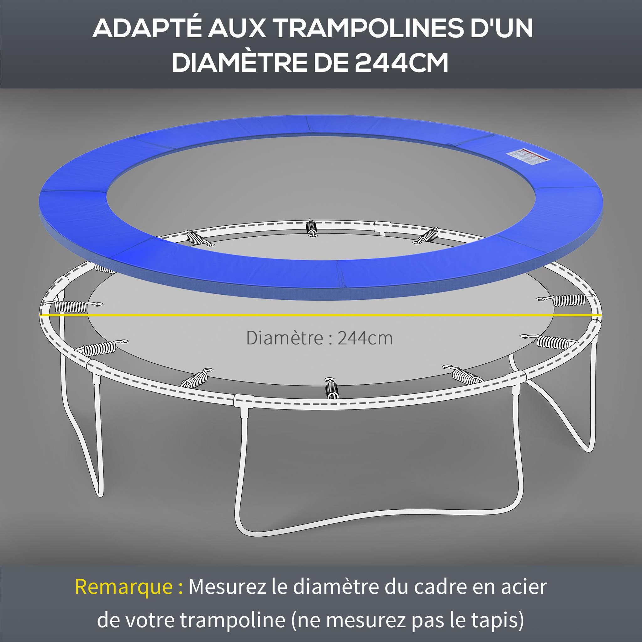 Voir la diapositive 5 : HOMCOM Couvre-ressort trampoline ø 244 cm - coussin de protection des ressorts - rembourrage 1,5 cm - pvc bleu