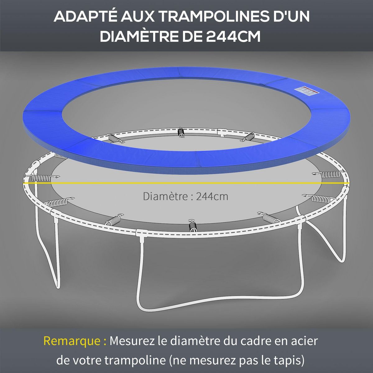 HOMCOM Couvre-ressort trampoline Ø 244 cm - coussin de protection des ressorts - rembourrage 1,5 cm - PVC bleu