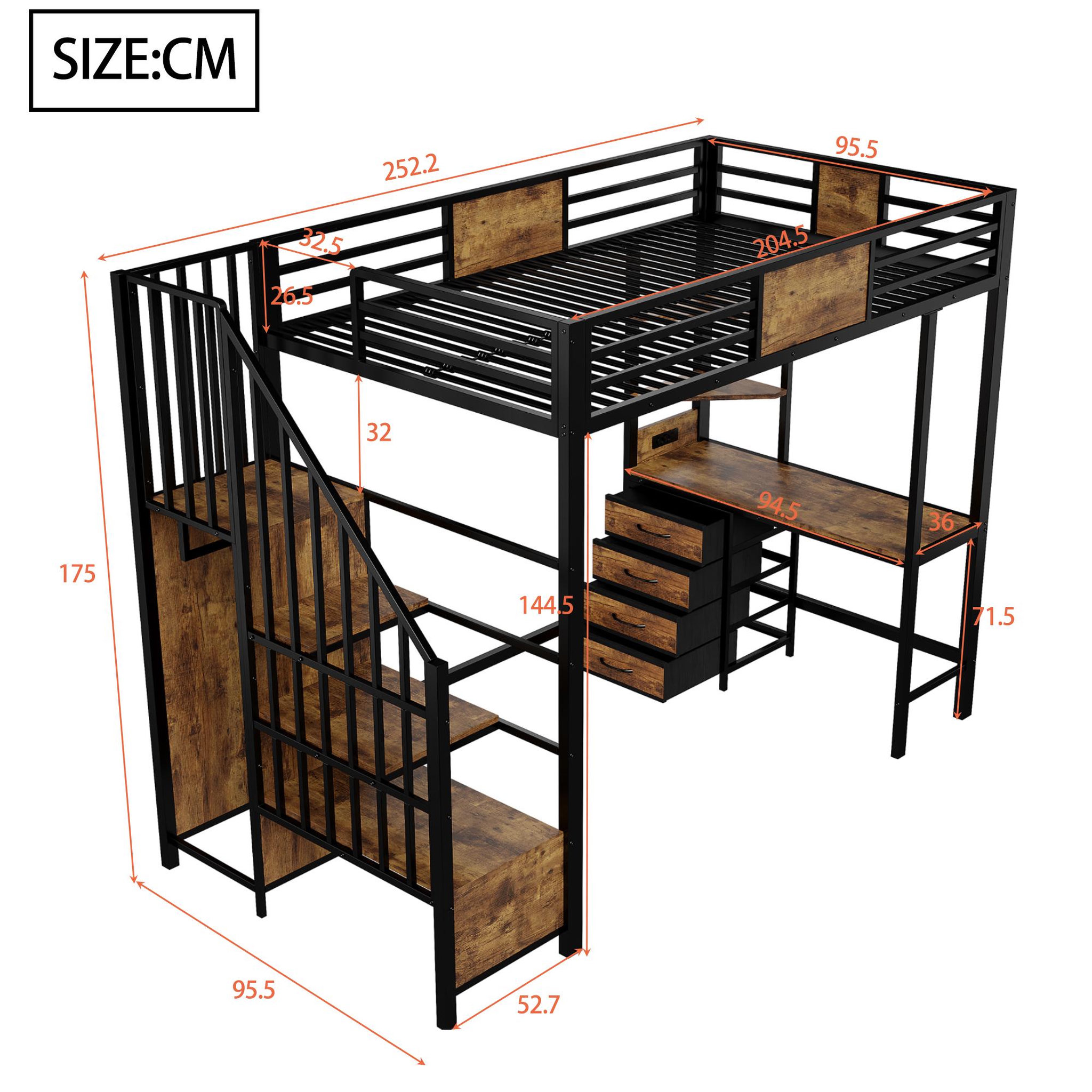 Voir la diapositive 3 : MERAX Lit mezzanine 90x200 cm coloris noir led métal