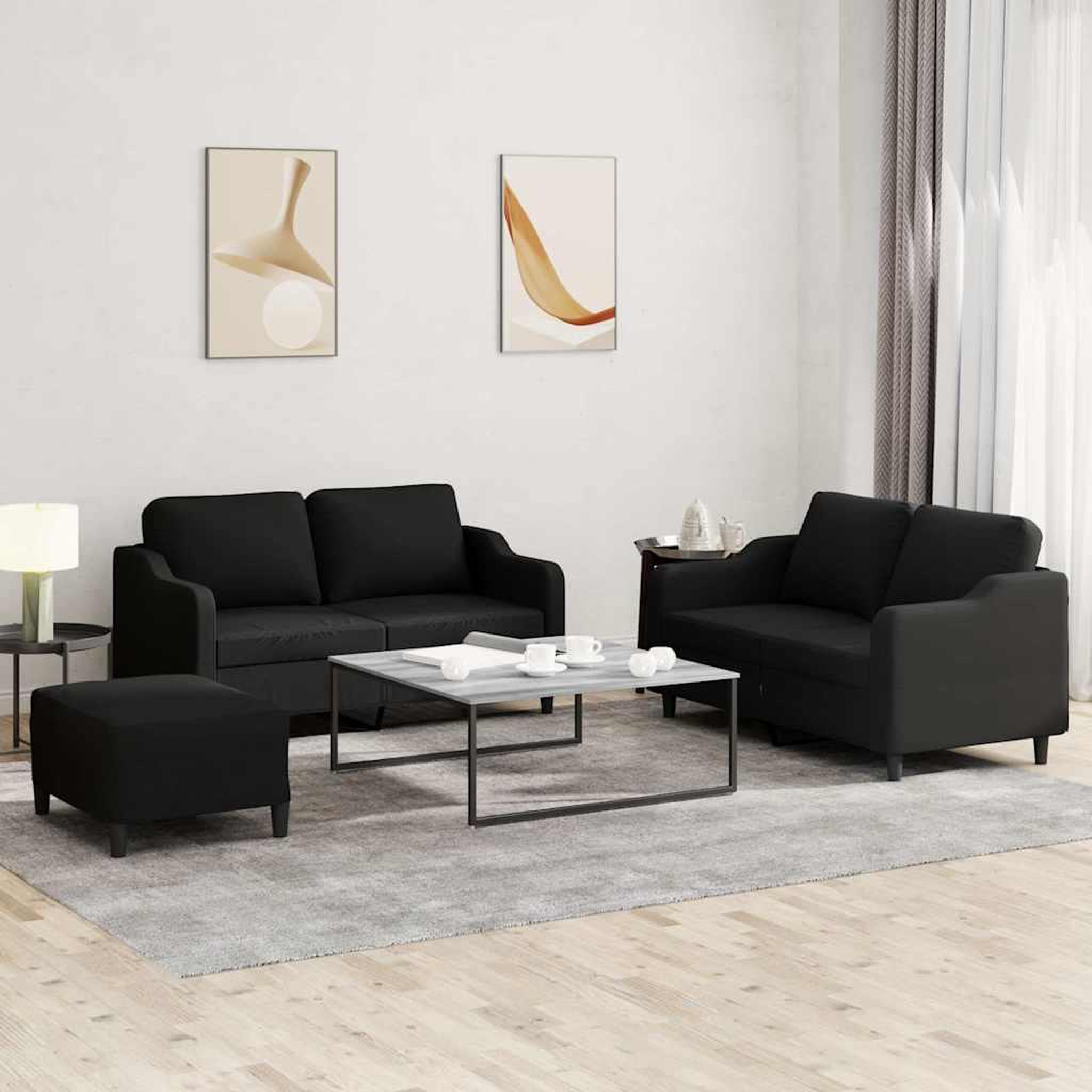 VIDAXL Ensemble de canapes 3 pcs avec coussins Noir Tissu