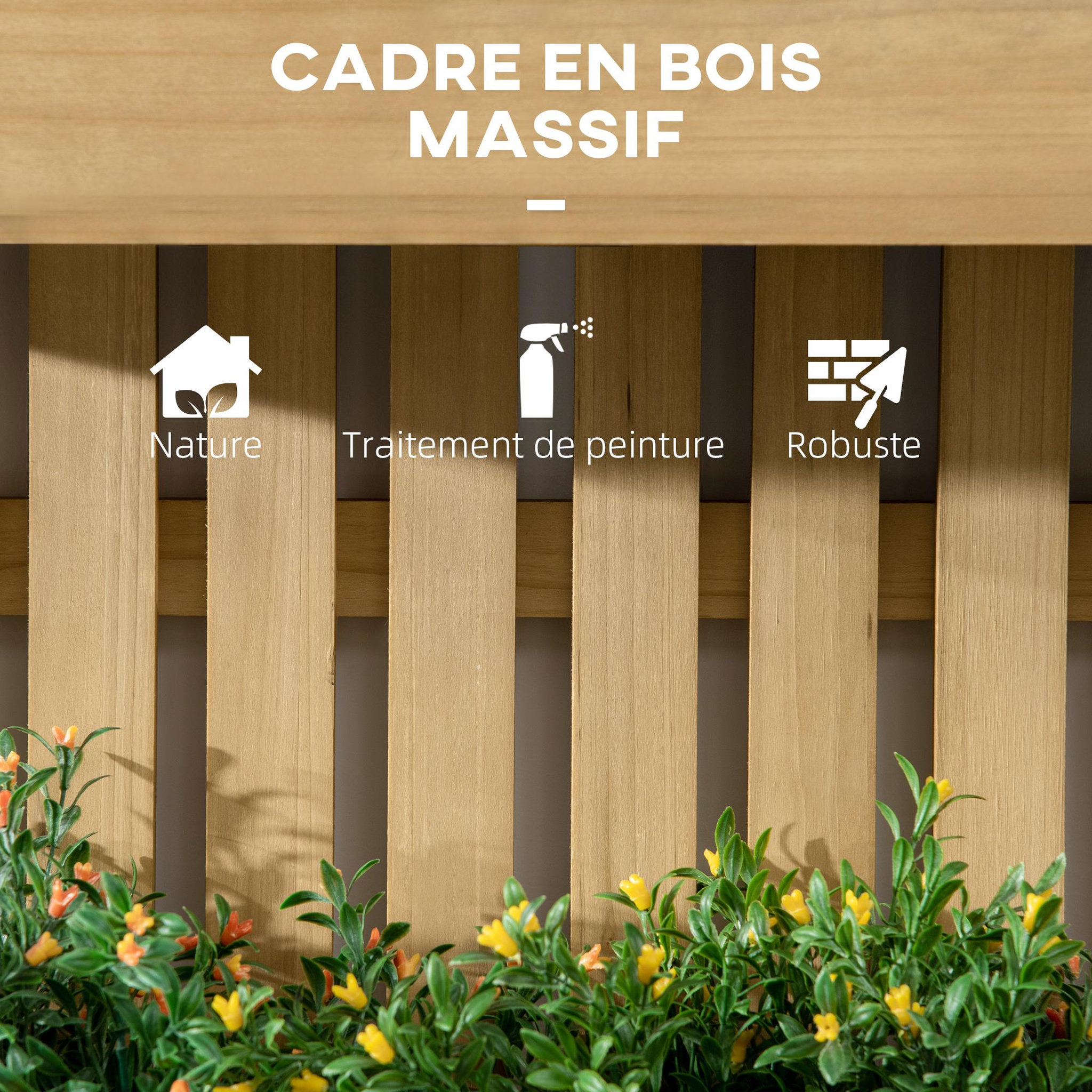 Voir la diapositive 5 : OUTSUNNY Jardinière murale avec treillis - lot de 3 jardinières murales - dim. 60L x 16l x 80H cm - bois sapin pré-huilé