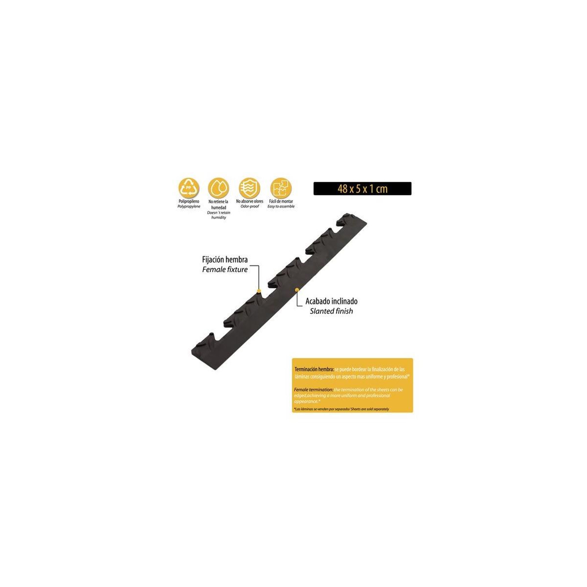 Voir la diapositive 4 : INTEC Pack 5 bordures femelles pour dalle pvc noire clipsable sol antidérapant carré garage atelier ps50crn/f intec