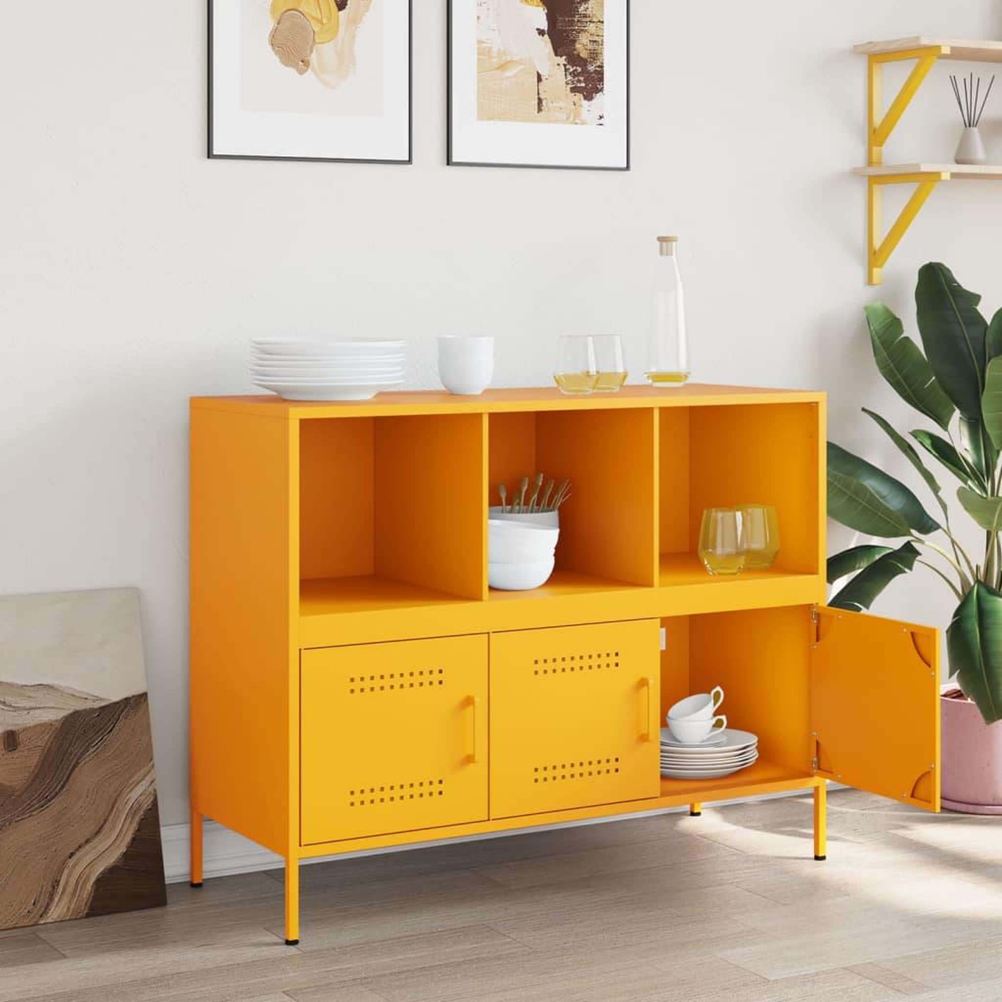 Voir la diapositive 3 : VIDAXL Buffet jaune moutarde 100,5x39x79 cm acier