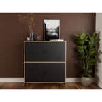 BEST MOBILIER Tribeca - buffet haut - effet bois et métal noir - 2 portes - 100x112 cm. Coloris disponibles : Marron
