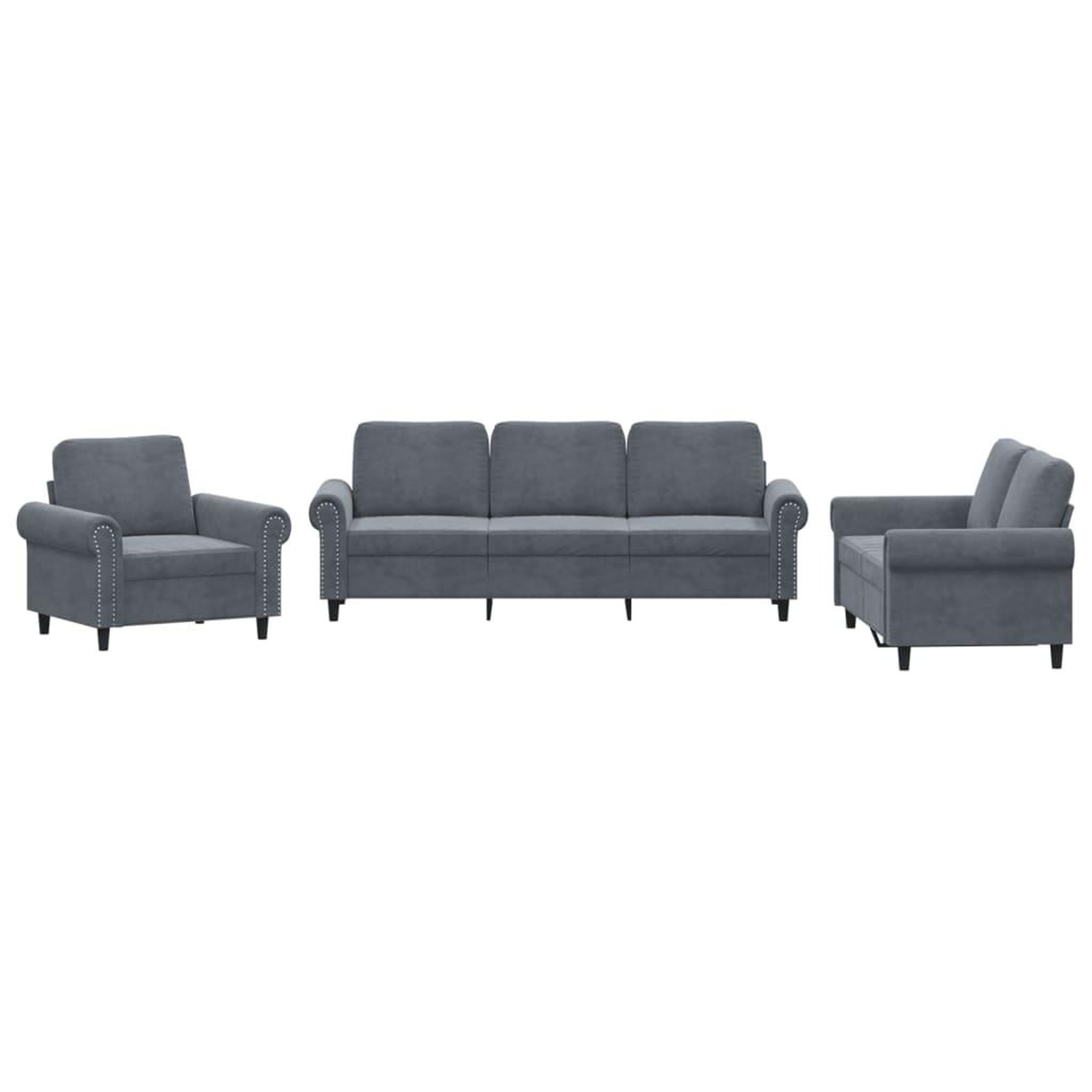 Voir la diapositive 2 : VIDAXL Ensemble de canapes 3 pcs avec coussins Gris fonce Velours