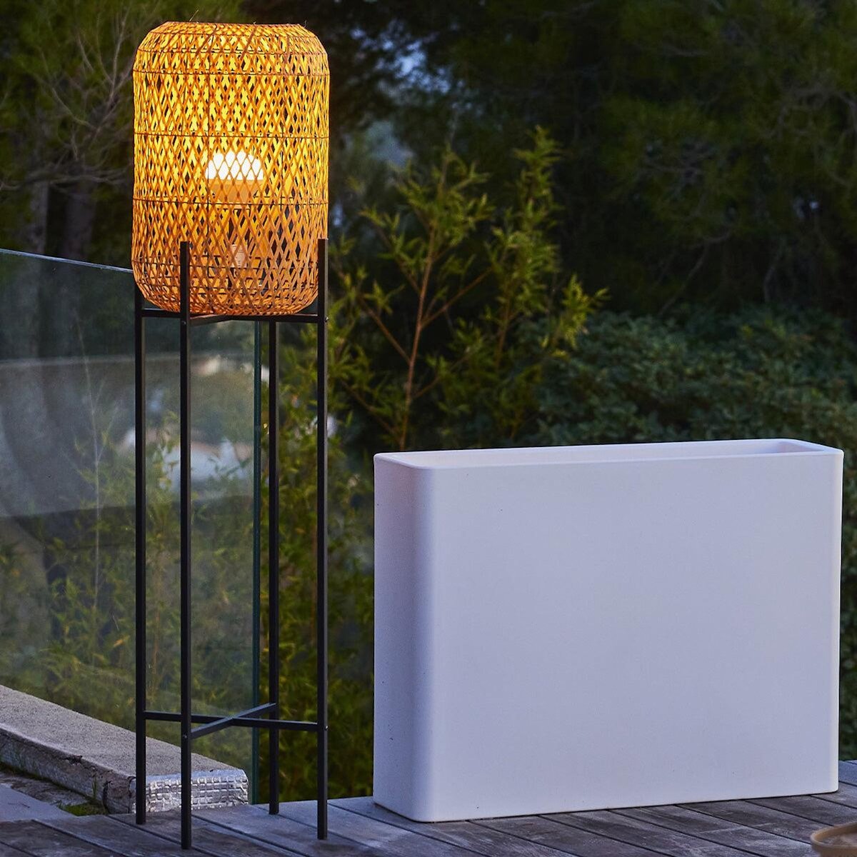 Lumisky Lampadaire sans fil STANLEY Beige Poly rotin H150cm