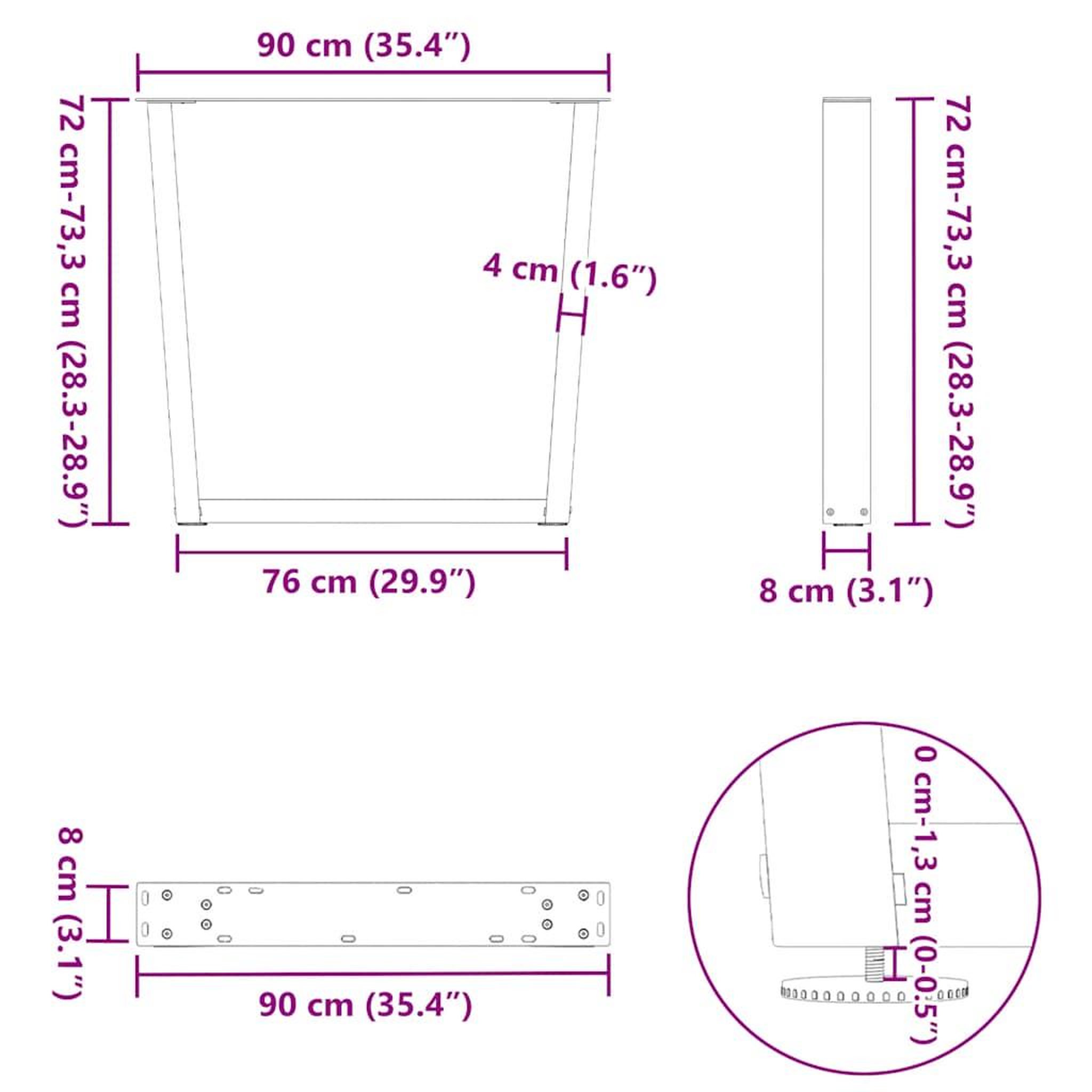 Voir la diapositive 6 : VIDAXL Pieds de table a manger forme de V 3 pcs 90x(72-73,3) cm acier