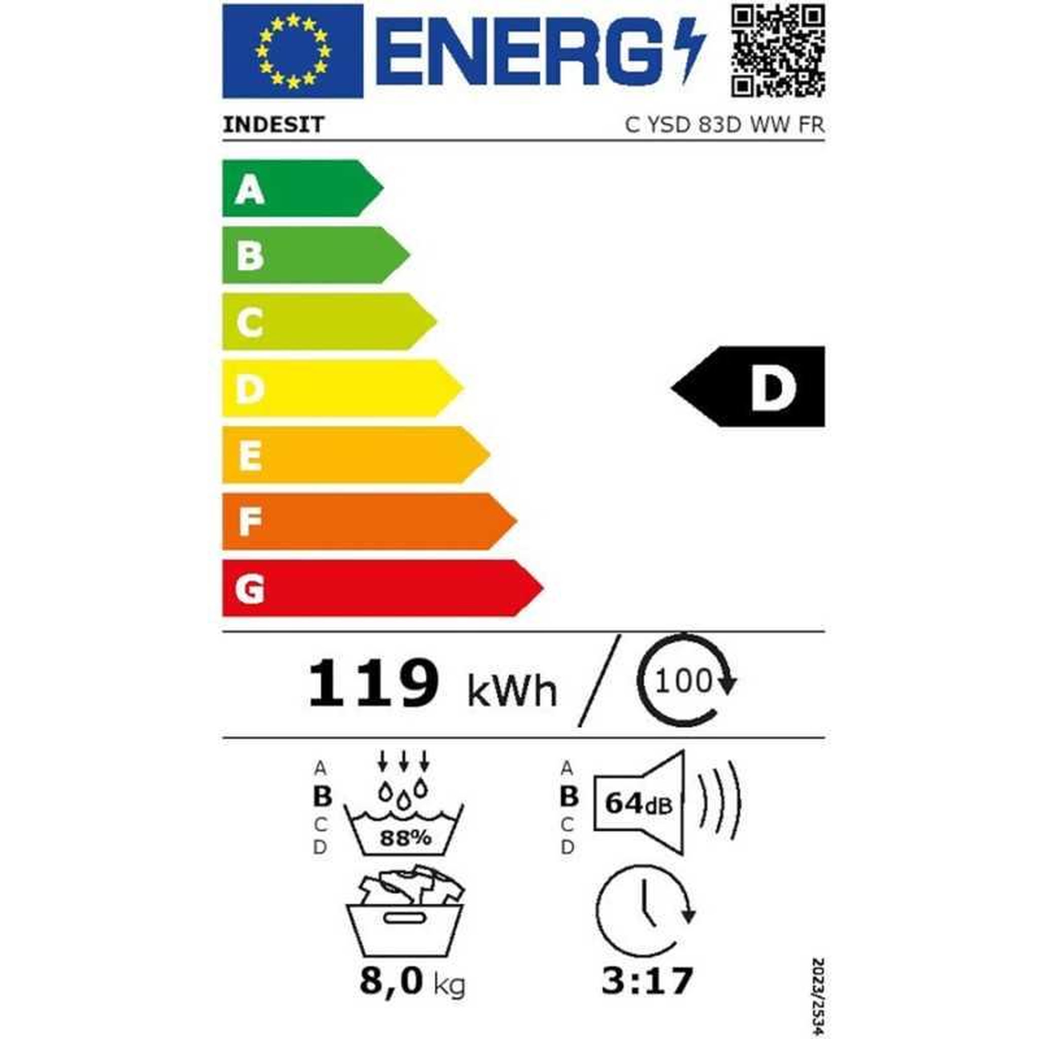 Voir la diapositive 6 : Indesit Sèche-linge pompe à chaleur 60cm 8kg - CYSD83DWWFR