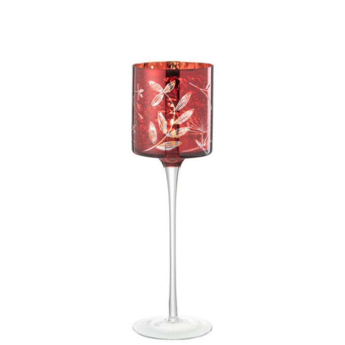 Paris Prix Photophore sur Pied en Verre  Feuilles  30cm Rouge