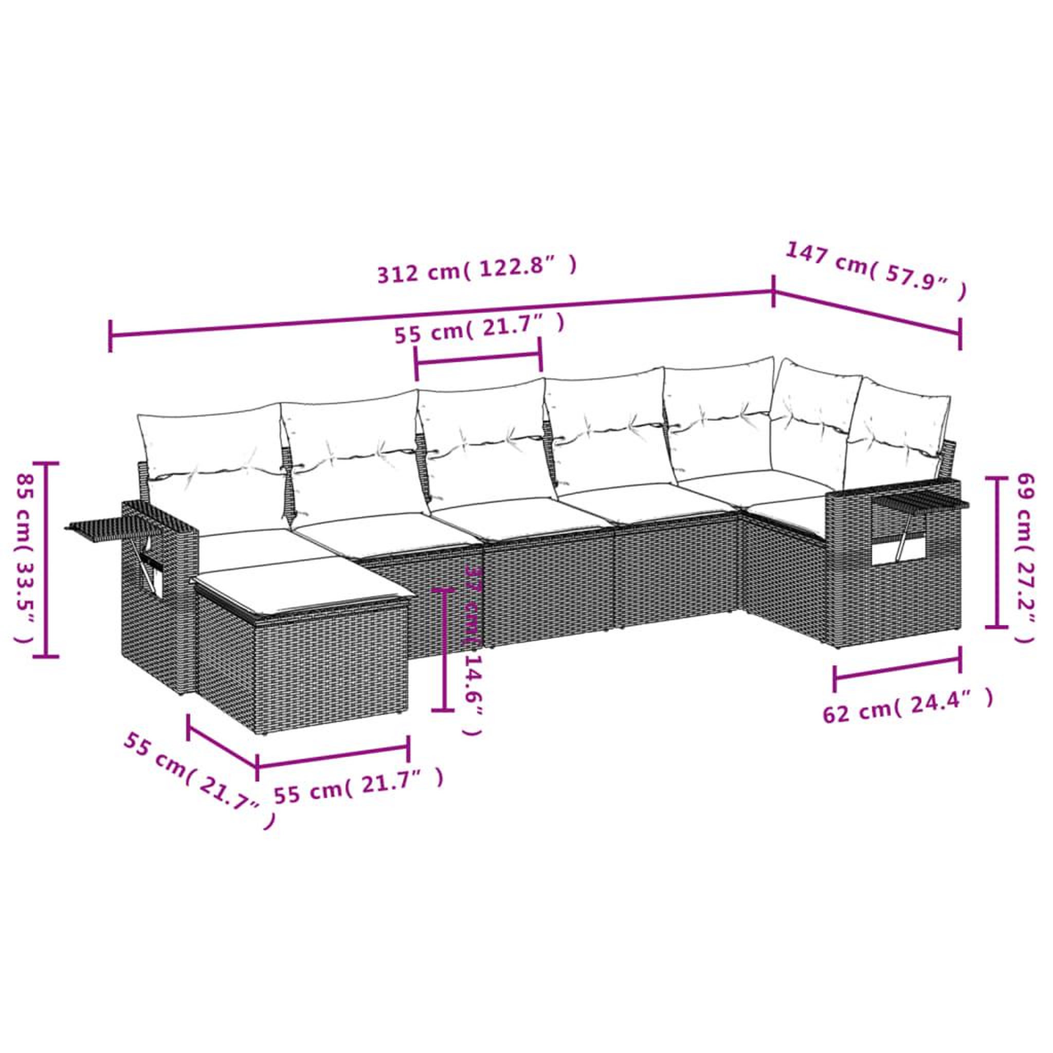 Voir la diapositive 4 : VIDAXL Salon de jardin avec coussins 7 pcs gris resine tressee