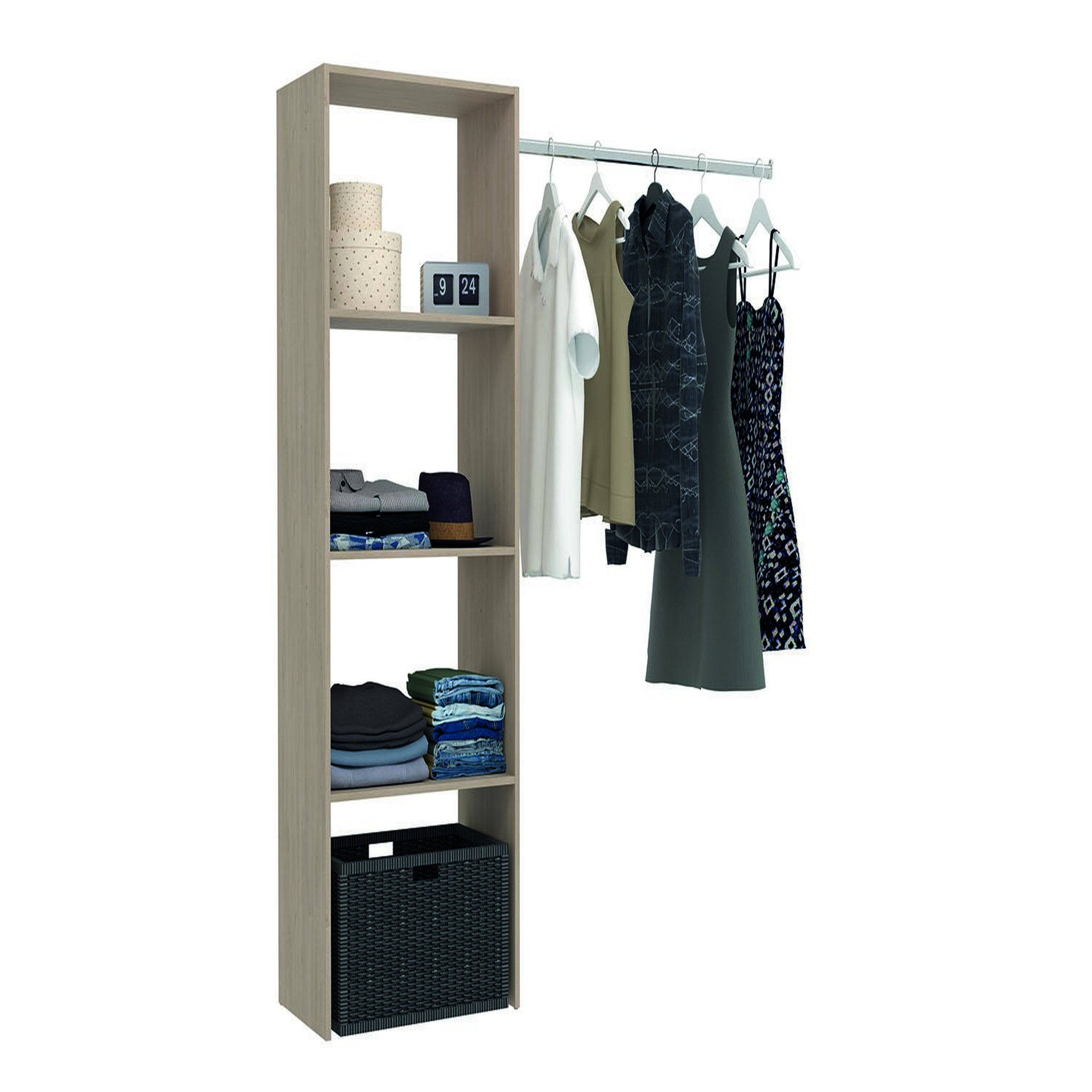 Voir la diapositive 2 : CONCEPT USINE Dressing bois avec 3 étagères et une penderie : 160 x 40 x 180 cm elysee