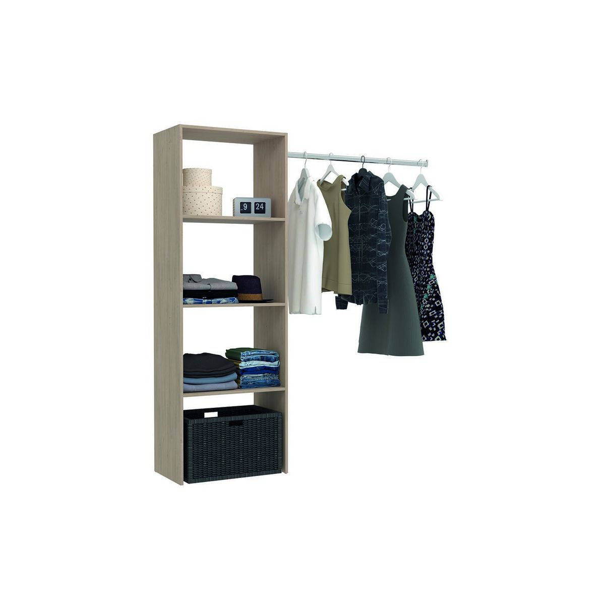 CONCEPT USINE Dressing bois avec 3 étagères et une penderie : 160 x 40 x 180 cm ELYSEE