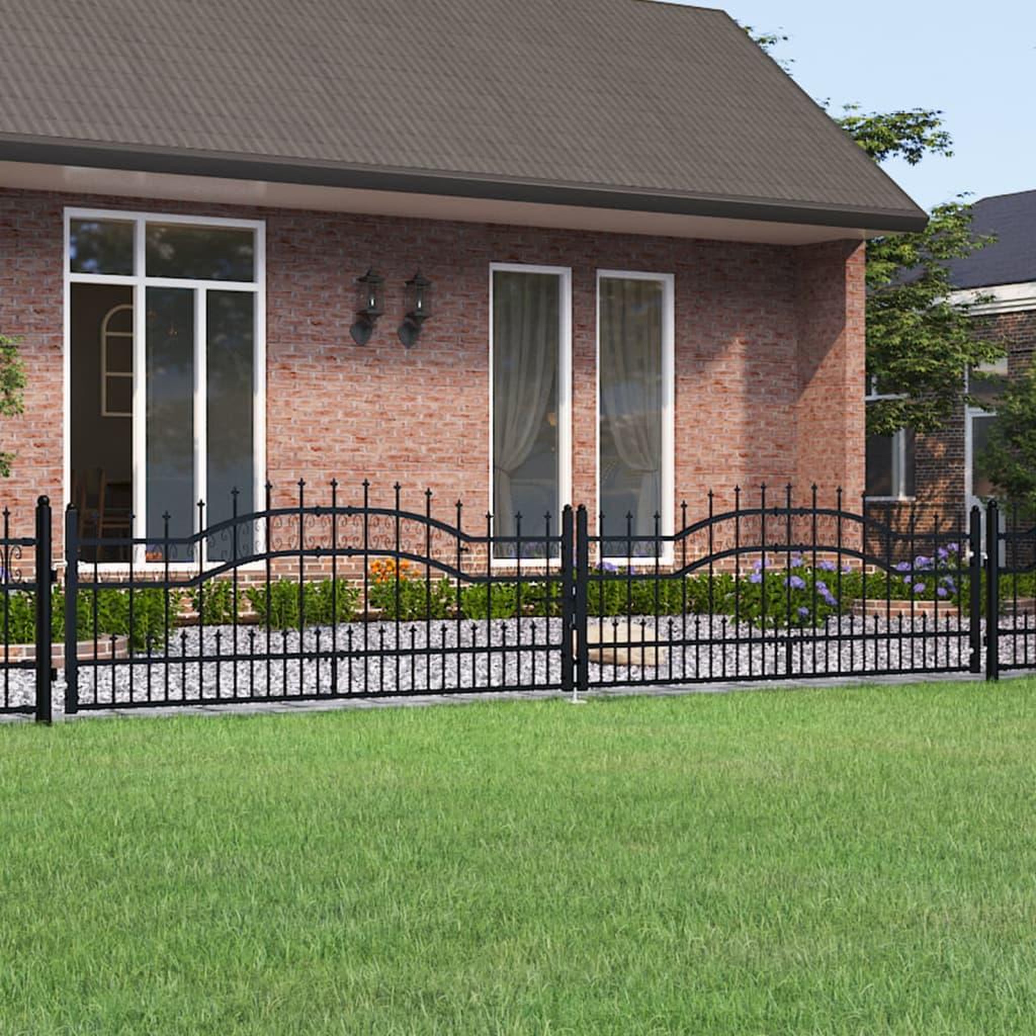 VIDAXL Portail et sommet de lance Noir 406x120 cm Acier enduit poudre