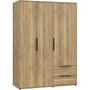 Voir la diapositive 2 : MARKET24 Armoire de chambre - Décor Chene - 3 portes battantes + 2 tiroirs - L144,4 x P59 x H200,1 cm - ORKNEY