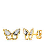 L'ATELIER D'AZUR Boucles d'Oreilles Or 18 Carats 750 Bicolore Jaune et Blanc - Zirconium - Motif Papillon