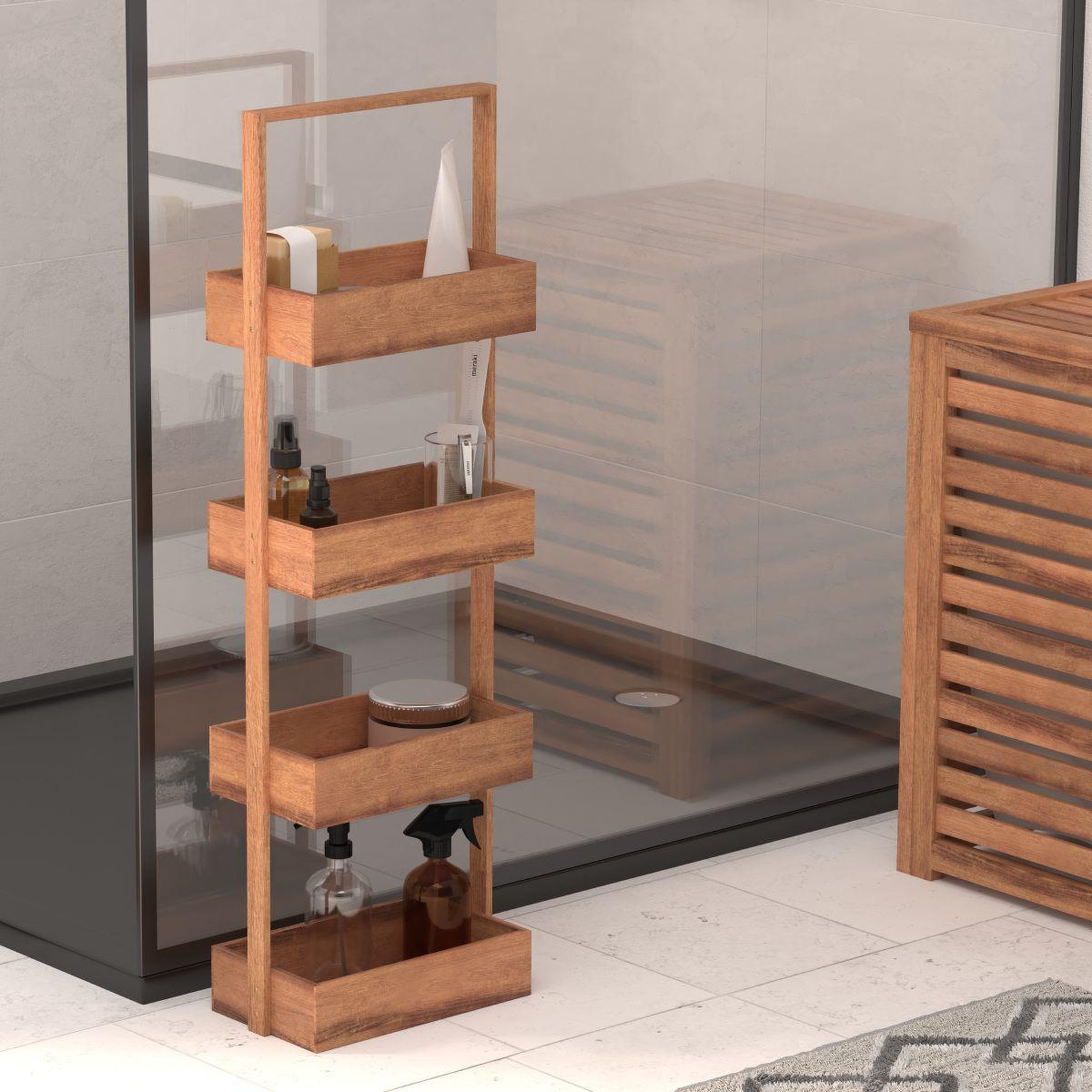 Voir la diapositive 3 : FIVE Desserte salle de bain 4 niveaux  trolley  88cm naturel
