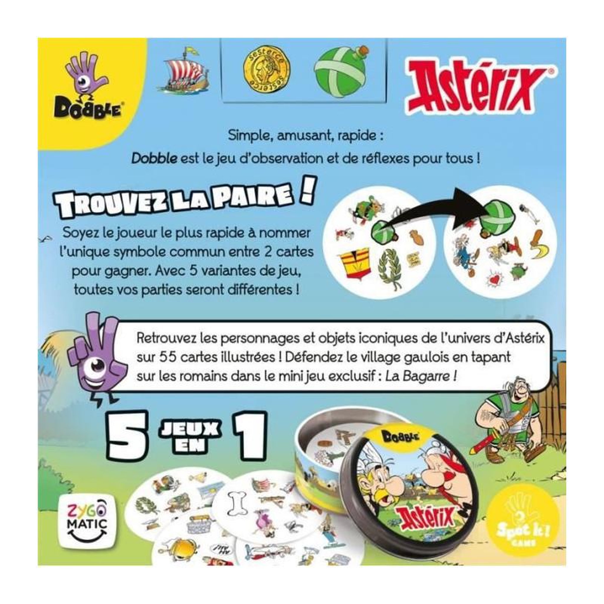 Voir la diapositive 3 : Asmodee Dobble Asterix|Zygomatic - Jeu de société - 5 variantes de jeu - 6 ans et plus