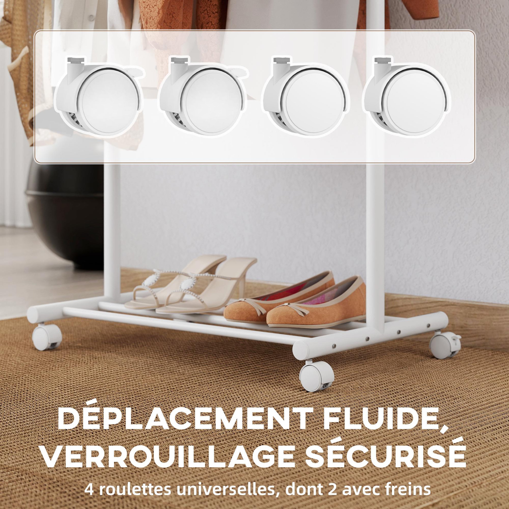 Voir la diapositive 6 : HOMCOM Portant à vêtements mobile étagère porte-manteau en forme d'arbre métal blanc