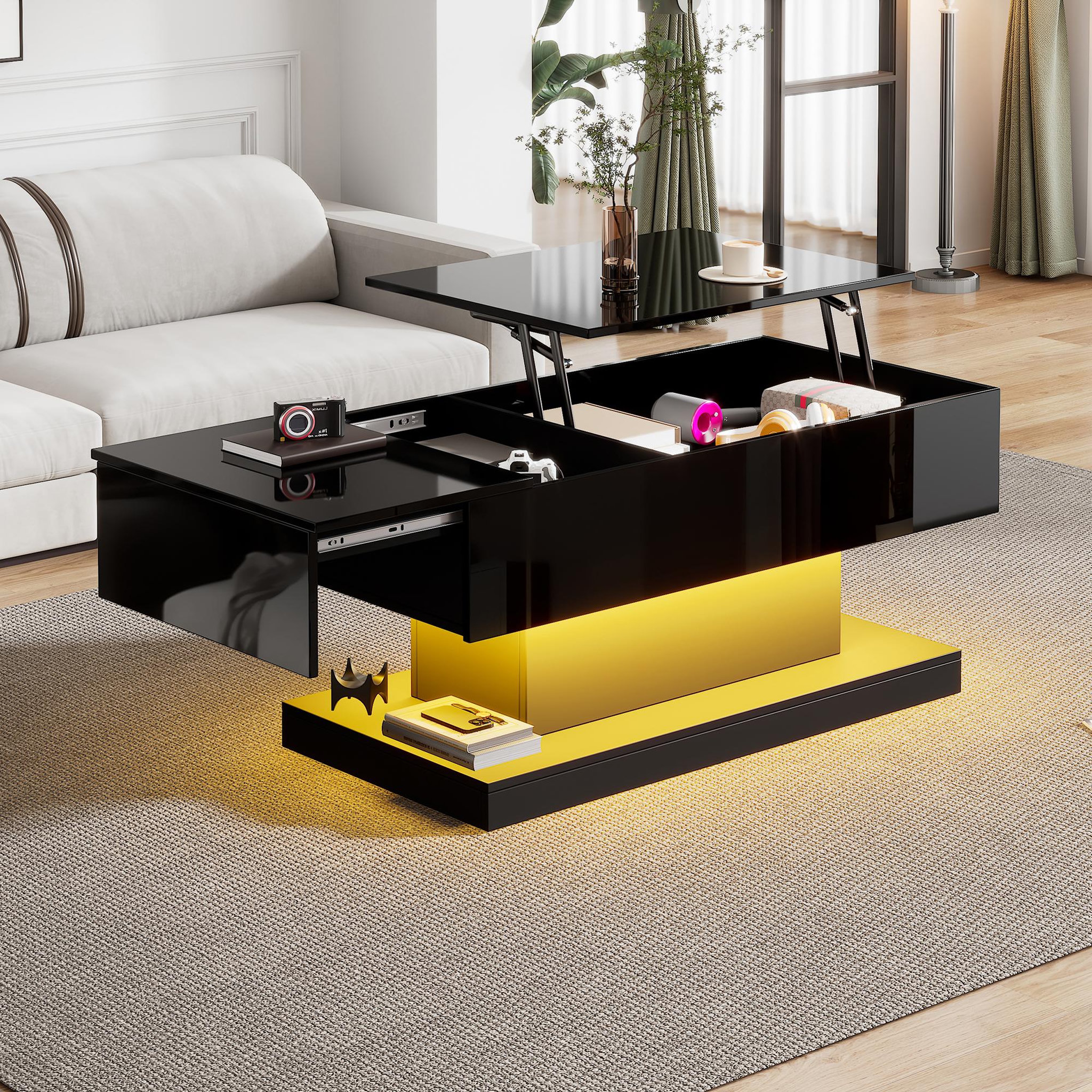 Voir la diapositive 3 : MERAX Table Basse Avec Bureau Relevable Et LED