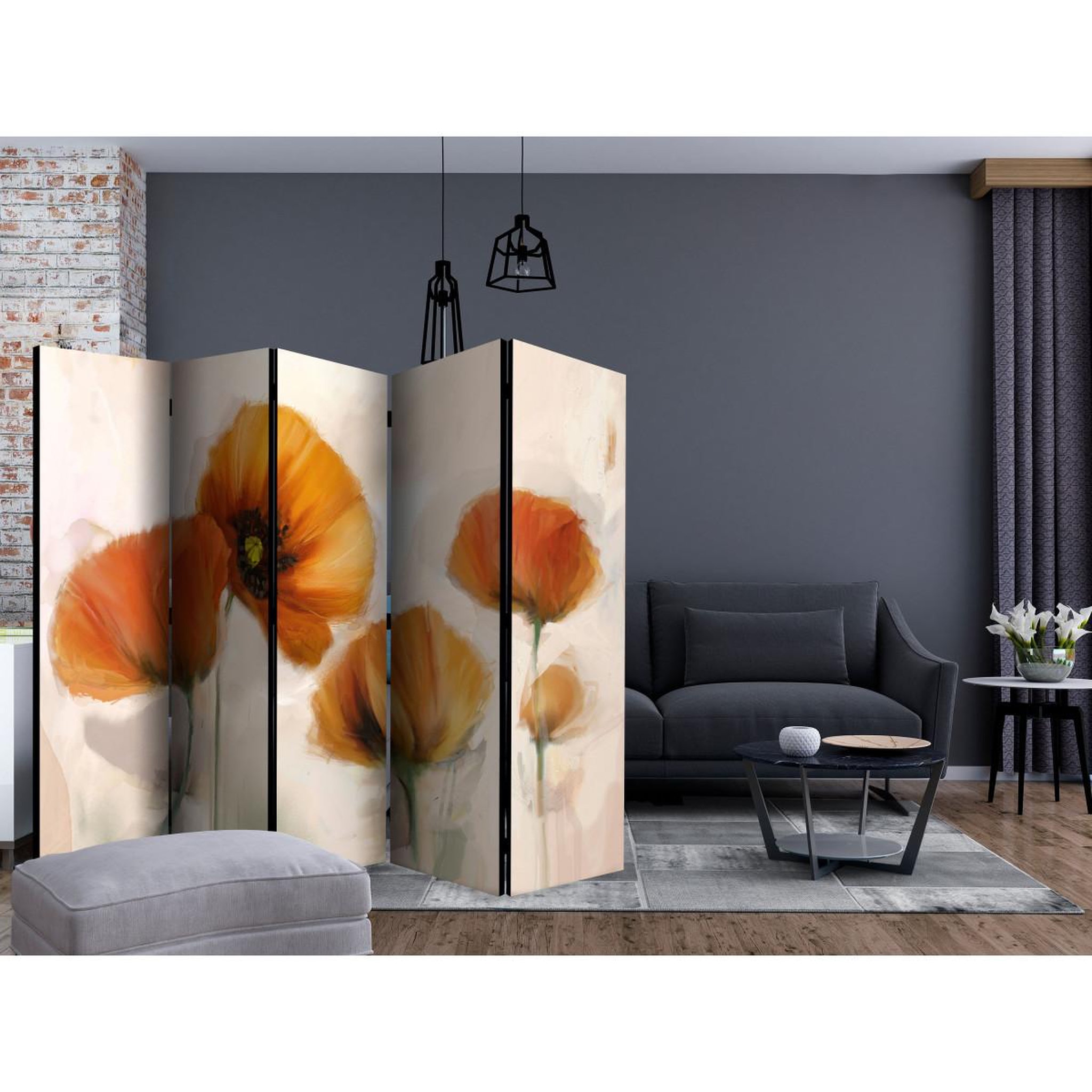 Voir la diapositive 2 : Paris Prix Paravent 5 volets  poppies vintage  172x225cm