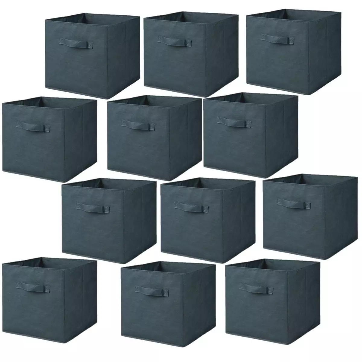 TOILINUX Lot de 12 cubes de rangement pliables en polypropylène avec poignée - 30x30x30cm - Bleu pétrole
