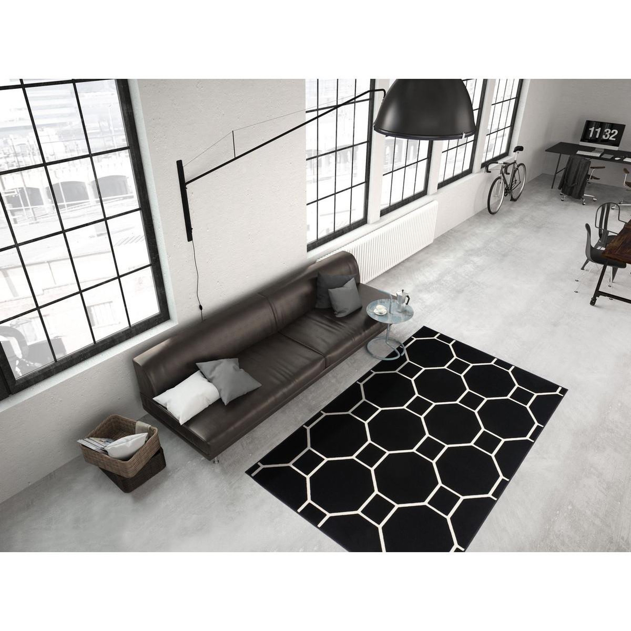 Voir la diapositive 2 : Paris Prix Tapis effet 3d à poils courts  lina  noir & ivoire