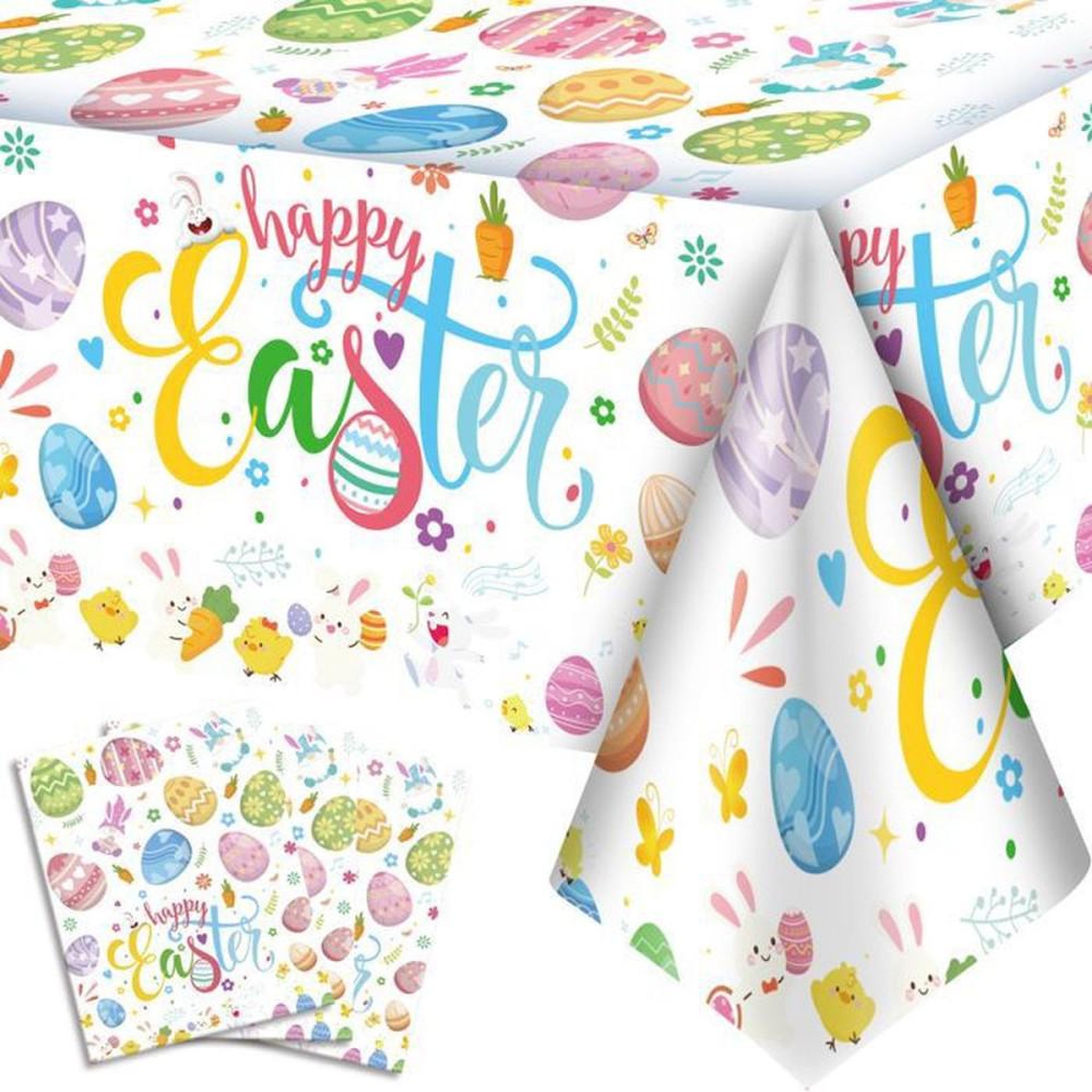 Set de nappes de Pâques 3 pièces multicolores motif lapins lavable et réutilisable