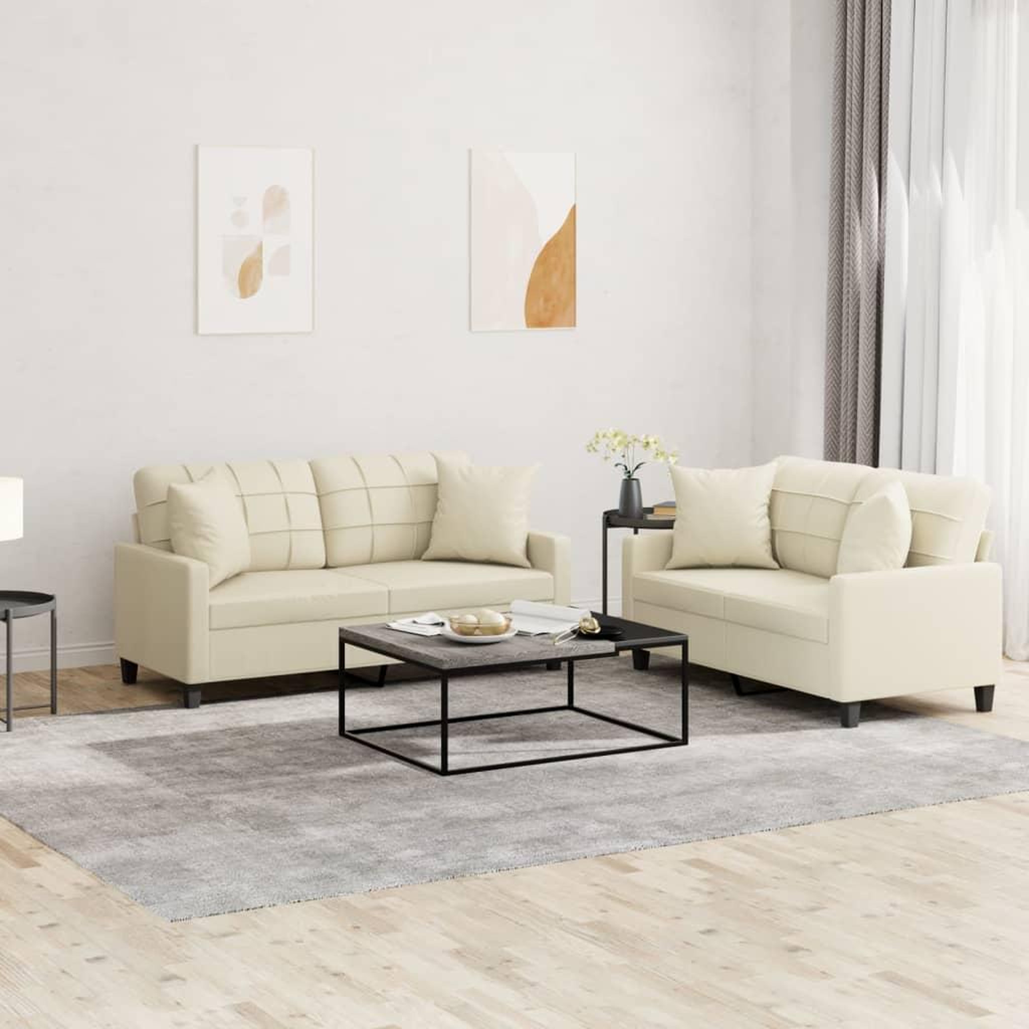 VIDAXL Ensemble de canapes 2 pcs avec coussins creme similicuir