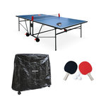 SWEEEK Table de ping pong INDOOR bleue. avec 2 raquettes et 3 balles. utilisation intérieure + Housse en PVC