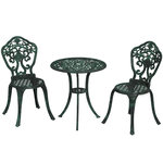 OUTSUNNY Ensemble bistrot de jardin 2 personnes 3 pièces aluminium aspect fer forgé noir vieilli vert
