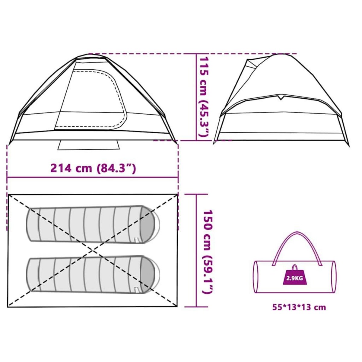 VIDAXL Tente de camping a dome 2 personnes bleu impermeable