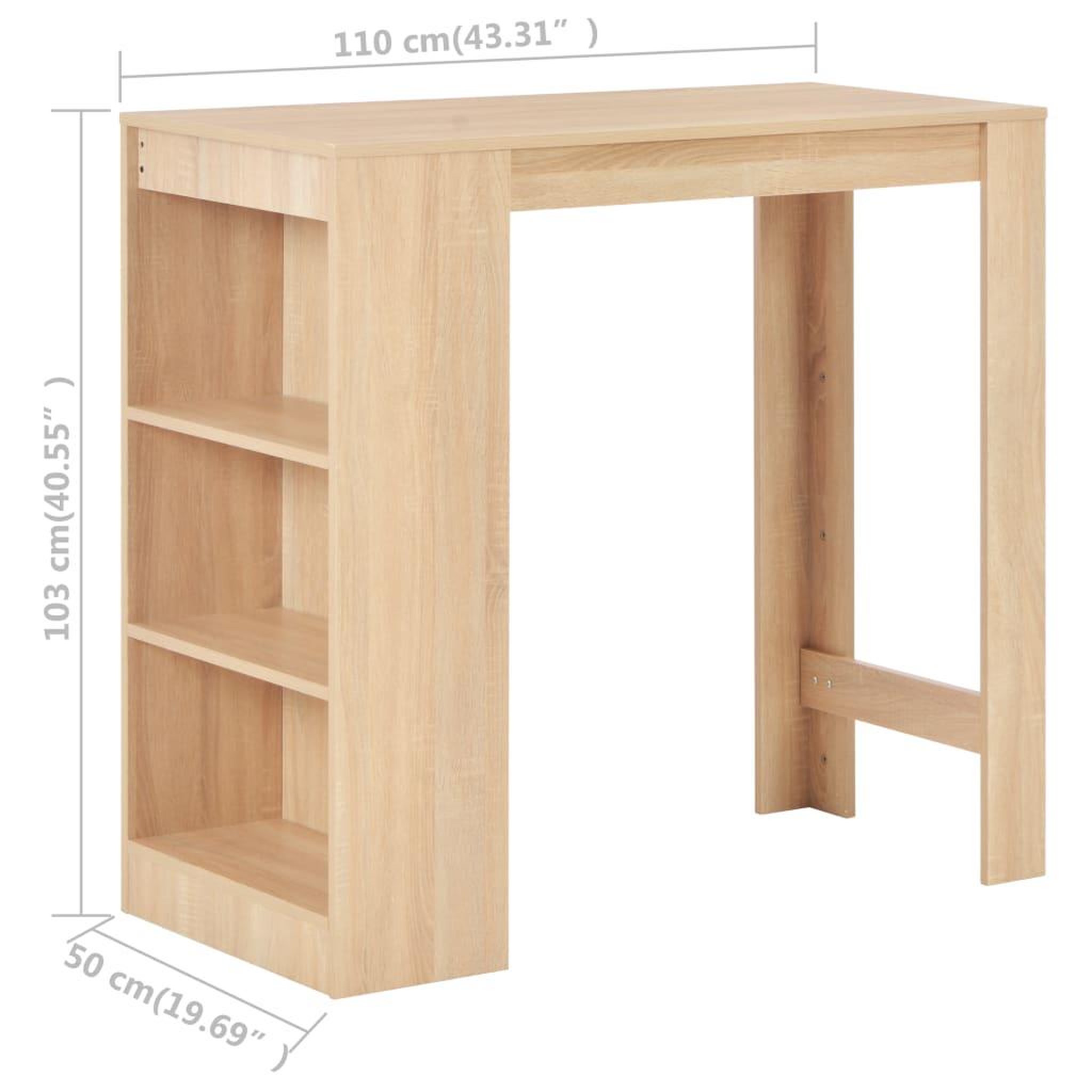 Voir la diapositive 6 : VIDAXL Table de bar avec etagere Chene 110x50x103 cm