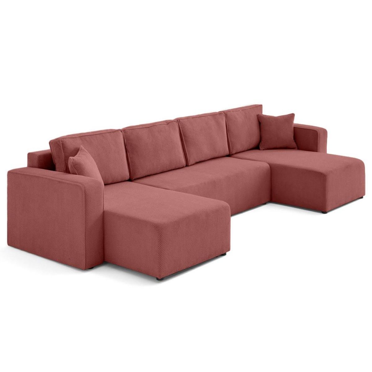 BEST MOBILIER Topaze - canapé panoramique en u 7 places convertible avec coffre en velours texturé