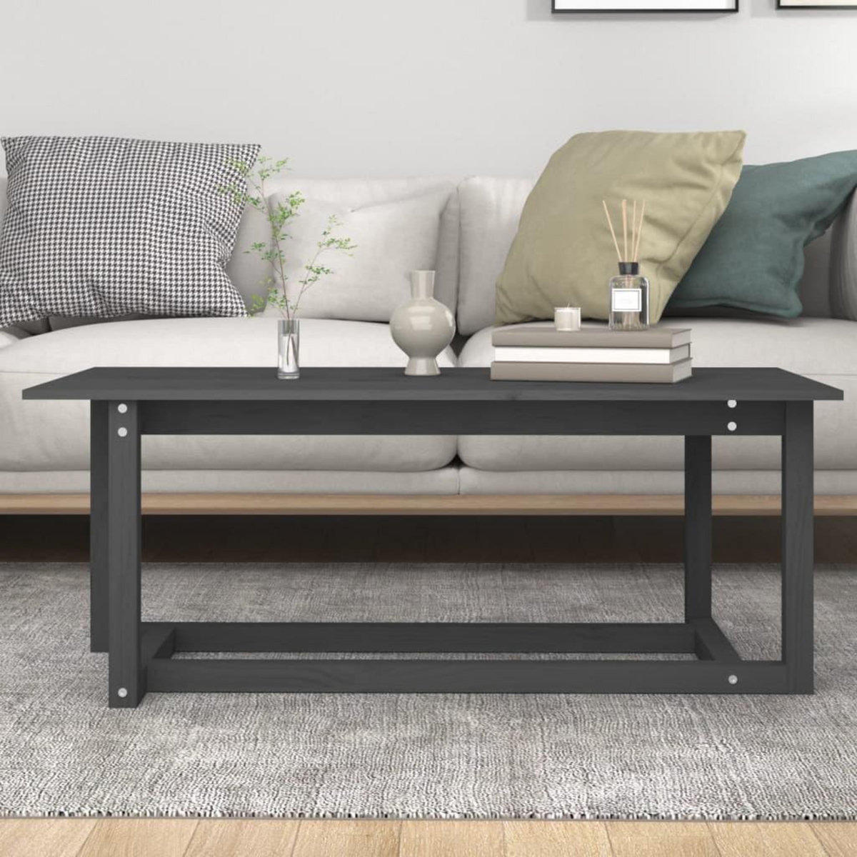 VIDAXL Table basse Gris 110x55x45 cm Bois massif de pin