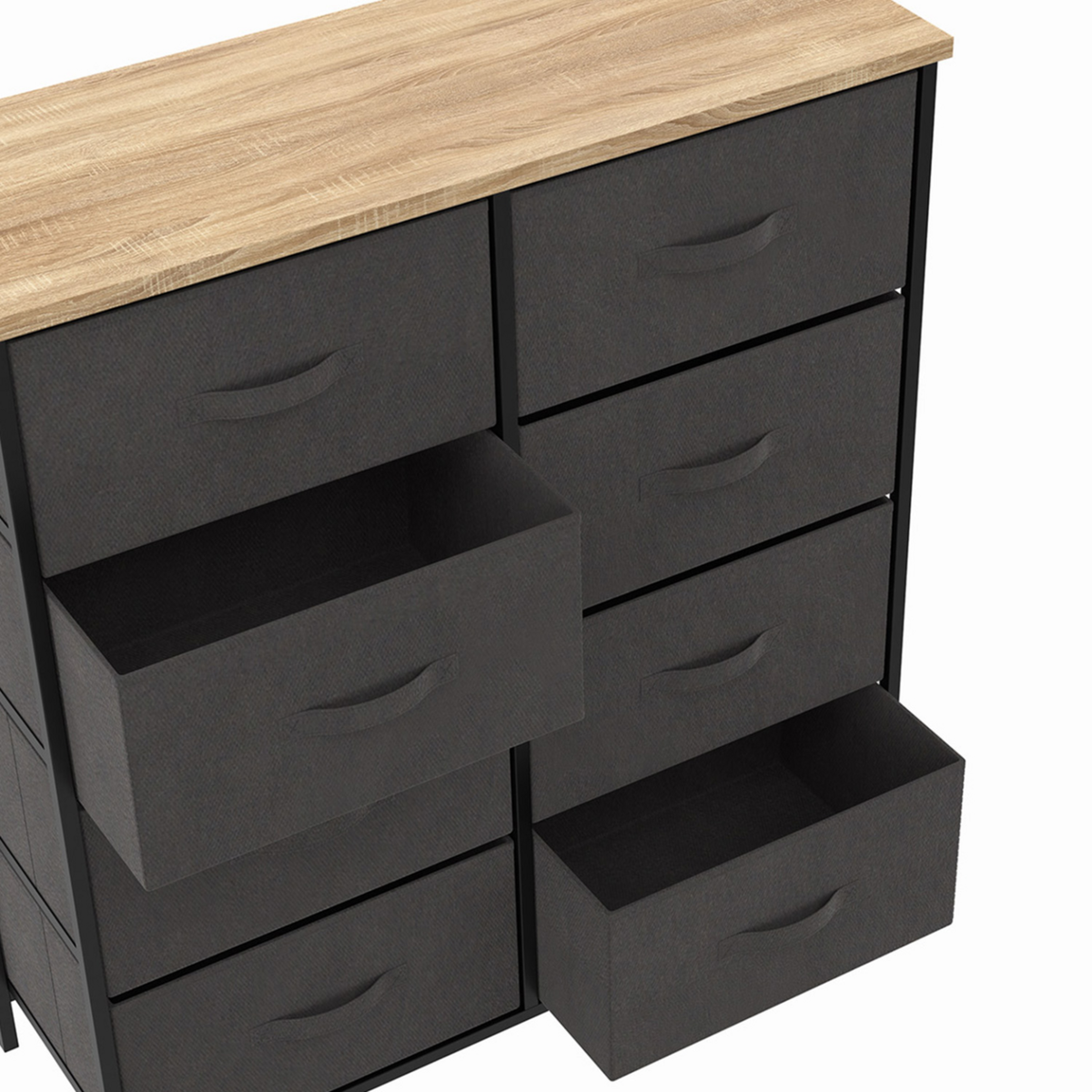 ID MARKET Commode 8 tiroirs en tissu ALTA 80 cm gris anthracite et plateau effet bois design industriel