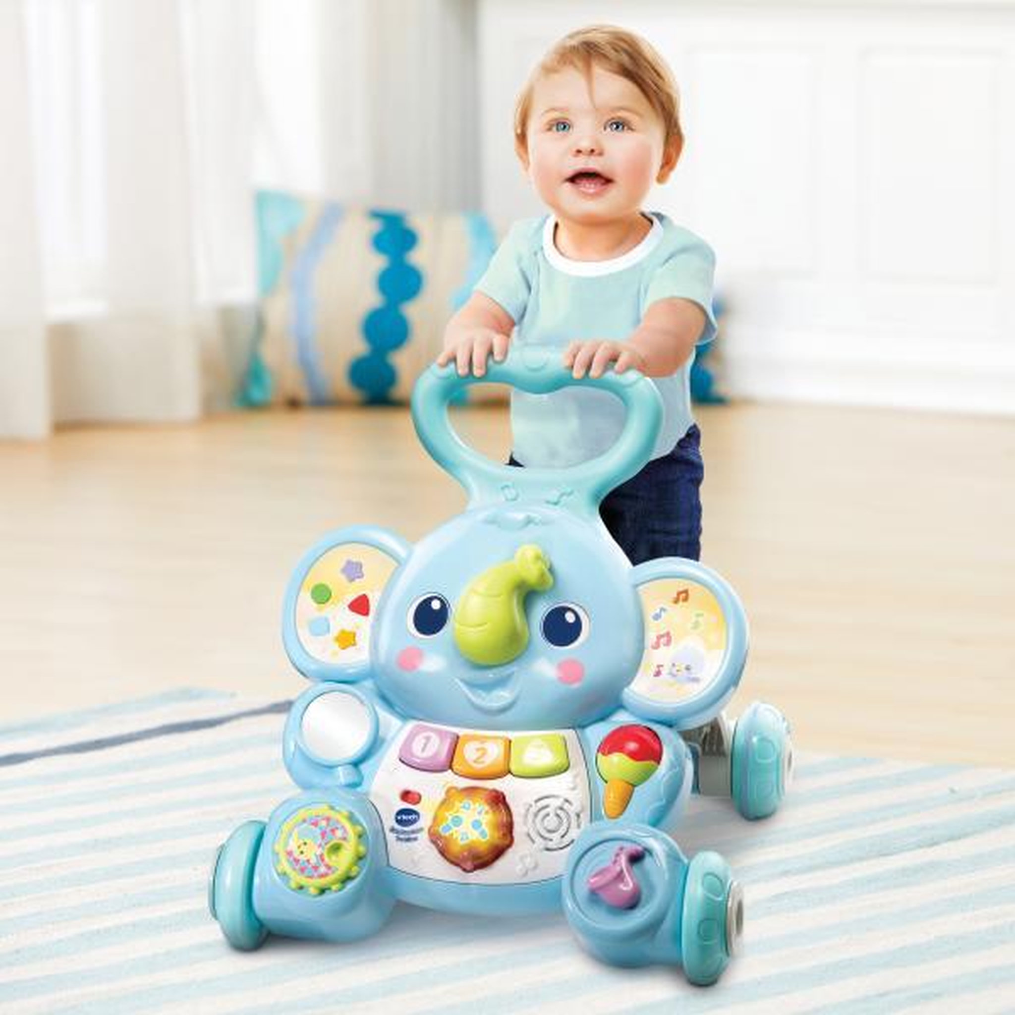 Voir la diapositive 2 : VTECH BABY Porteur Trotteur  -  VTECH BABY - Éléphanteau Trottino - Avec Frein - Bleu