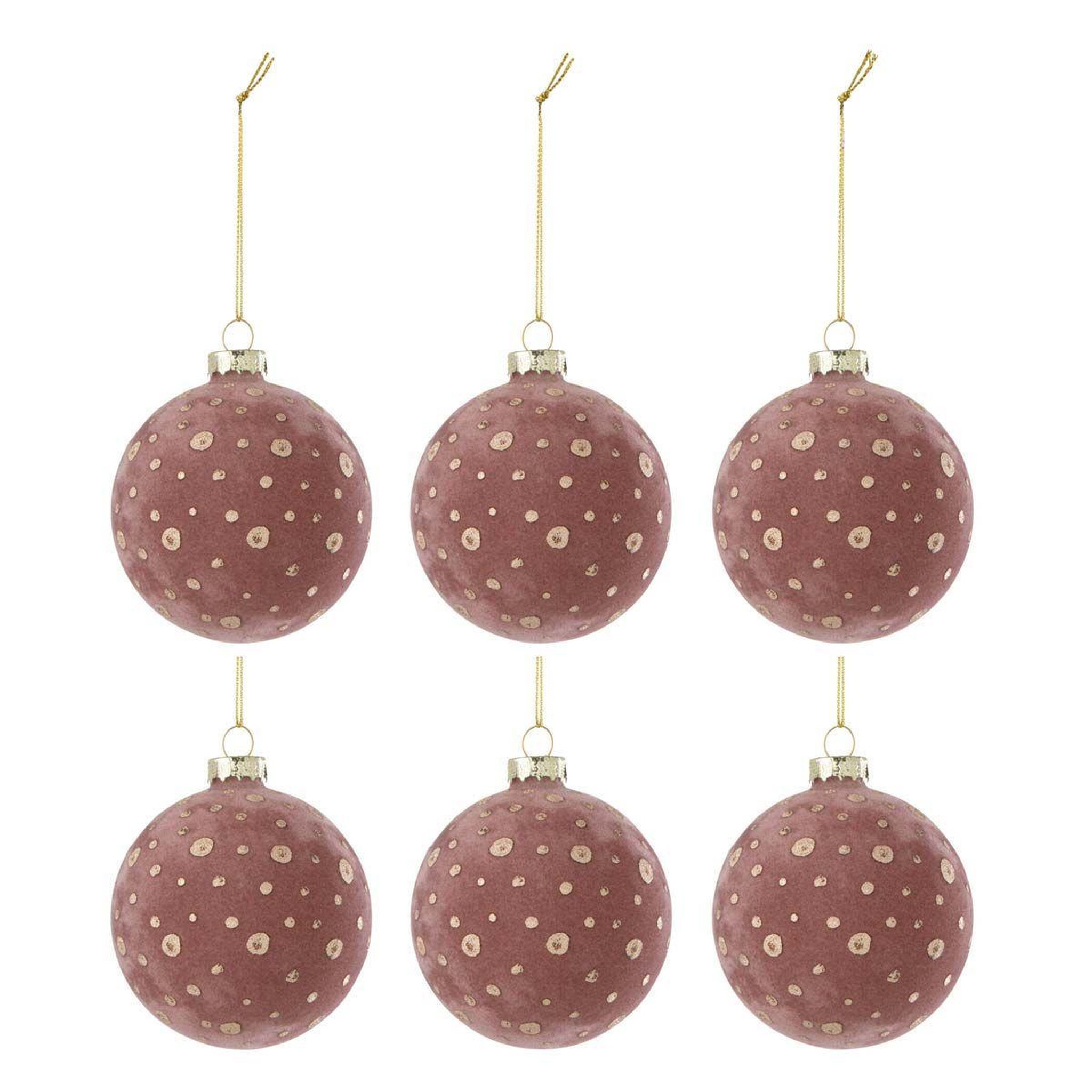 J-LINE Lot de 6 Boules de Noël Velours  Ely  8cm Rose