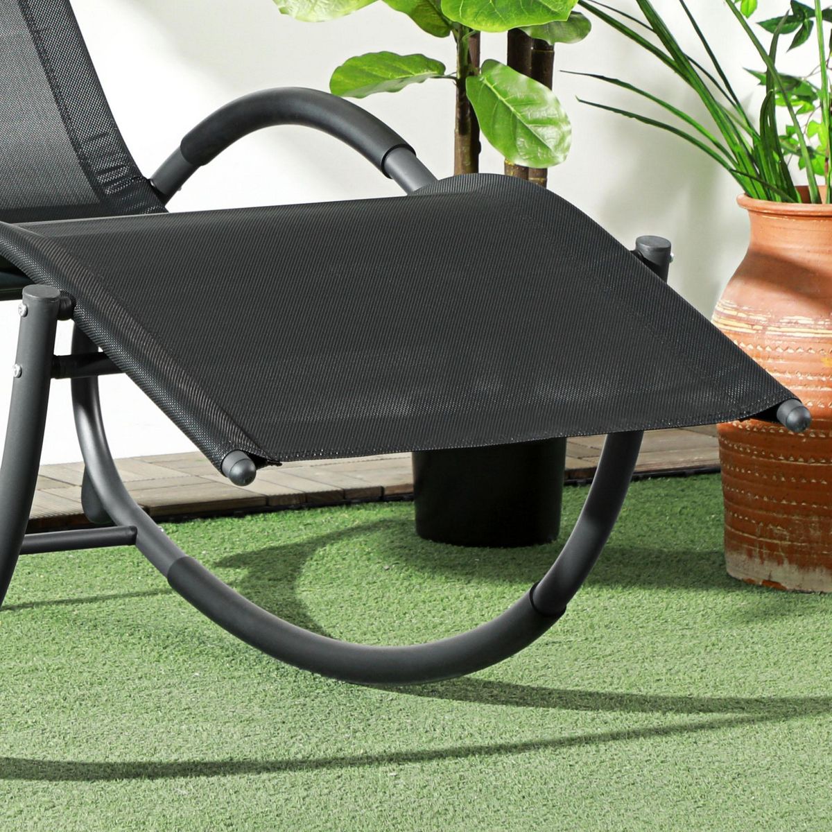 OUTSUNNY Chaise longue à bascule rocking chair design contemporain métal textilène noir