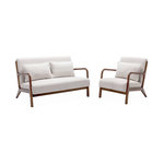 SWEEEK Banquette 2 places + Fauteuil bouclette en bois d'hévéa teinté noyer clair