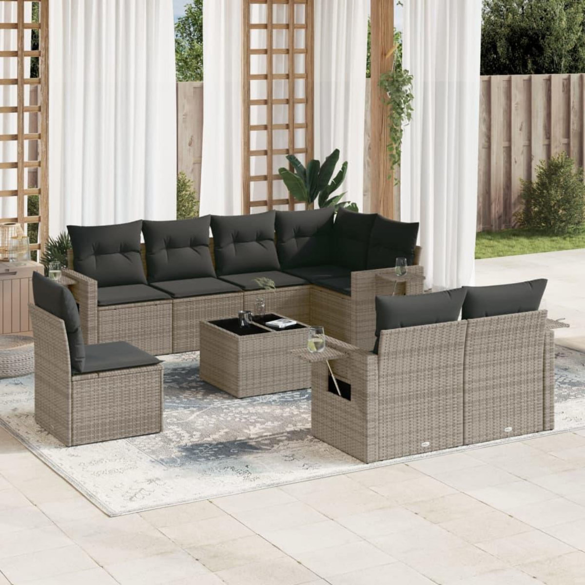 VIDAXL Salon de jardin 9 pcs avec coussins gris resine tressee