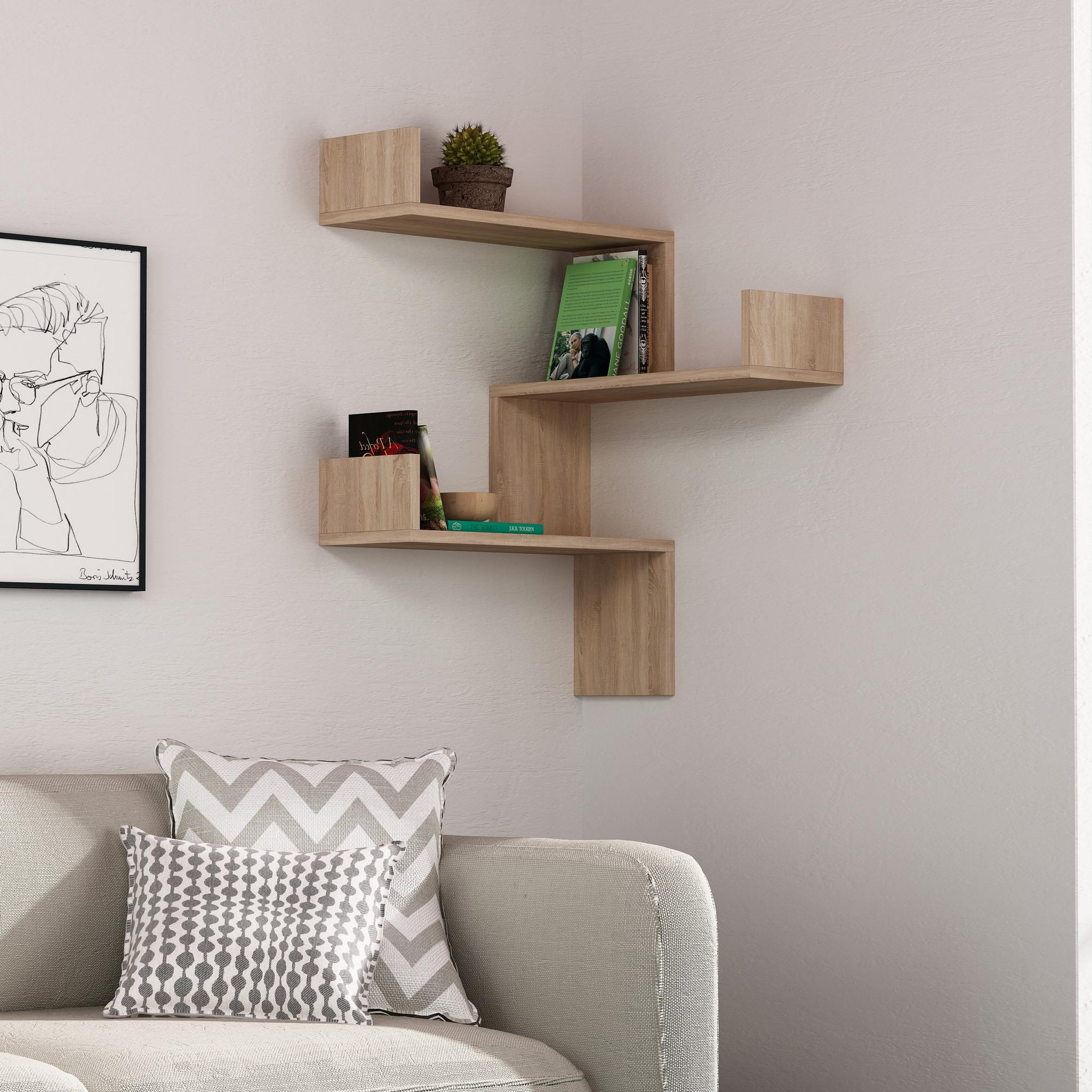 Voir la diapositive 2 : Habitat et Jardin Étagère murale en bois  luksa  - 60 x 90 x 60 cm - chêne